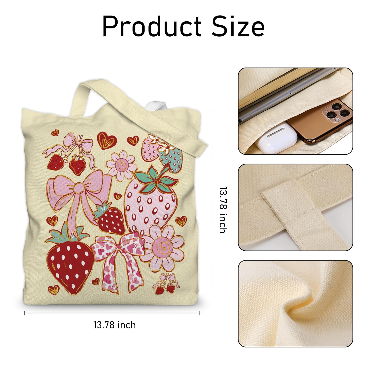 Aesthetic Canvas Tote Bag for Women with Inner Pocket – Cotton Cloth Totes Bag with Pattern BST326H