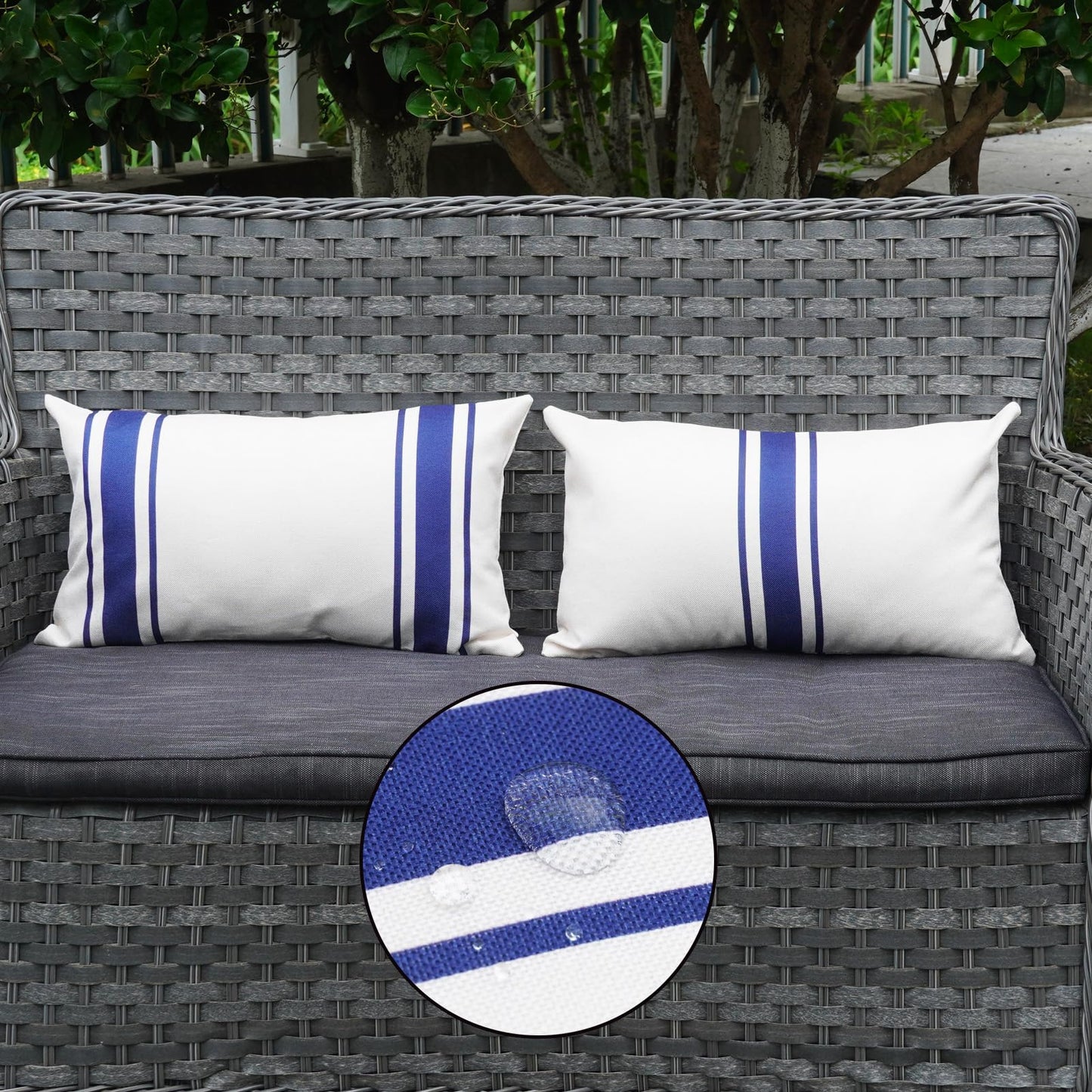ONWAY Outdoor Pillow Covers Waterproof 18x18 Set of 2 Decorative Linen Throw Pillow Cover Beige and Black Striped Outdoor Pillows for Patio Furniture BST220