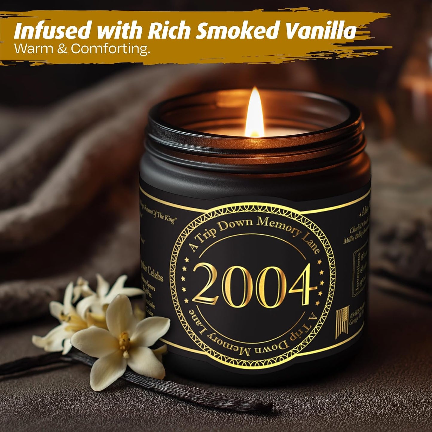 Birth Year Candle - 2004 Birthday Gifts for Men - Soy Candle 22nd Birthday Gifts for Him, 22nd Presents for Men - Smoked Vanilla & Sandalwood Scent, 8oz Reusable Jar, 40Hr Burn Time BST220