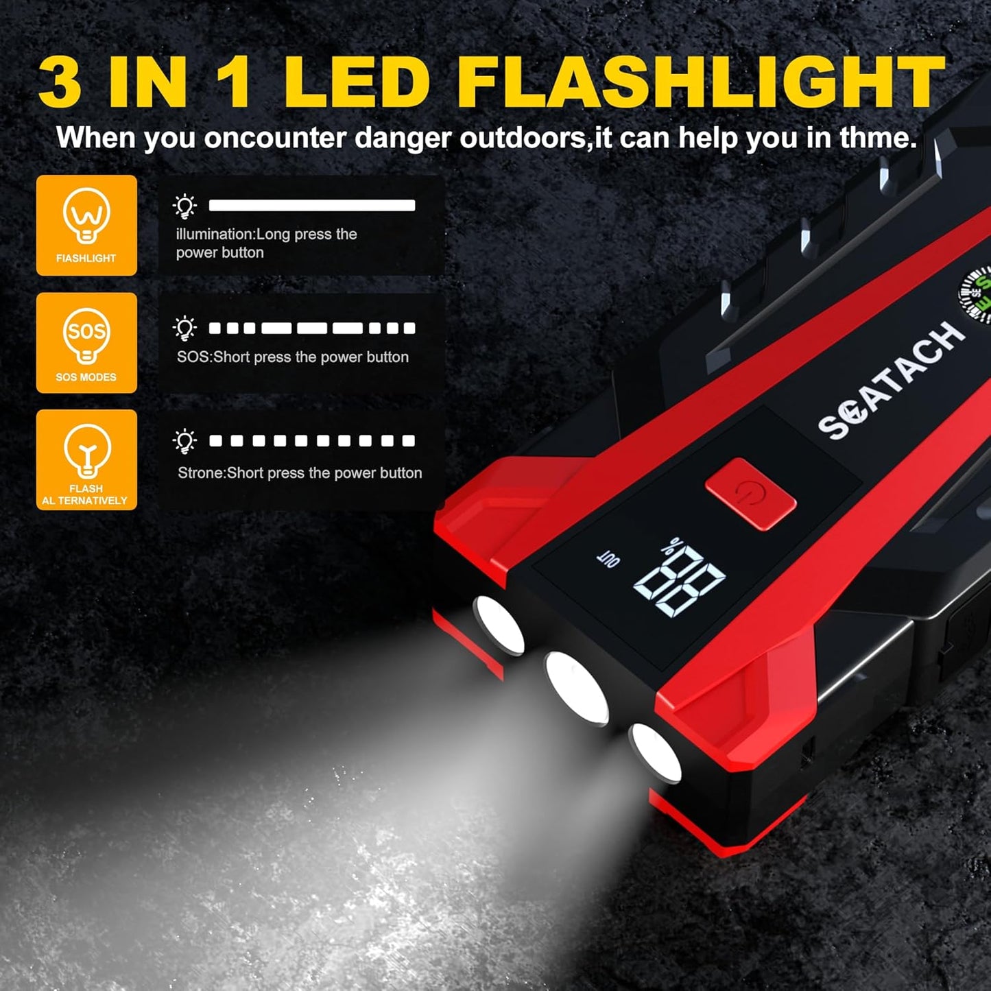 Jump Starter 3 in 1, Jump Starter, Power Bank, Flashlight 89
