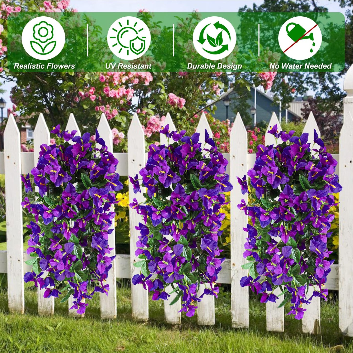 2 Pack Artificial Bougainvillea Flowers for Outdoors Decorations, Fake Hanging Plants, Faux Outside Flowers UV Resistant for Baskets Home Front Door Porch Patio Balcony Yard(Hot Pink) BST202