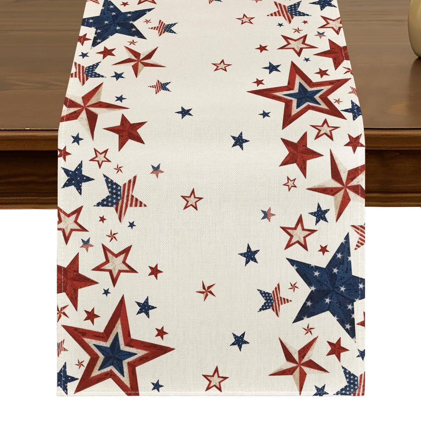 Patriotic Blue Red Stars 4th of July Table Runner 13x72 Inch Seasonal Kitchen Dining Table Decor for Indoor Outdoor Farmhouse Home Party Decoration ZQ119 BST326H