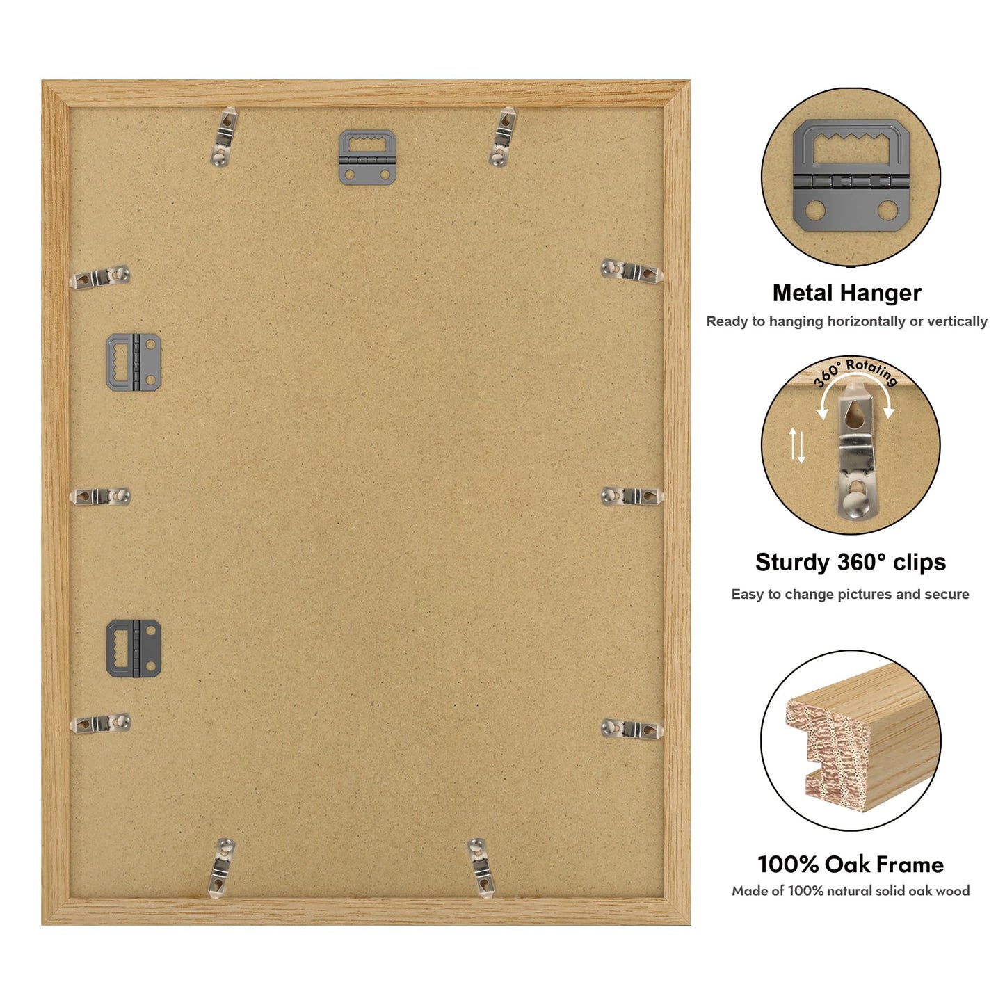 YESKAY 12x16 Picture Frame - 12 x 16 Photo Frame Made of Solid Oak Wood and Real Glass,Display Picture 4 Opening 5x7 with Mat or 12x16 Without Mat for Wall Mounting(Color Walnut) BST326H