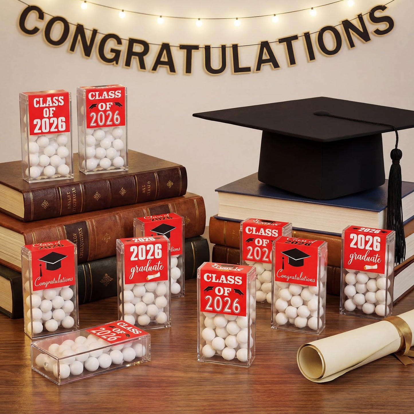 AceOrbit 2026 Graduation Candy Jar Bulk for 24 Guest 3.54 Inch Empty After Dinner Candy Tube Buffet Container Acrylic Box with Sticker for Class of 2026 End of Year Gifts Multi-item Party Favor(Blue) WN420