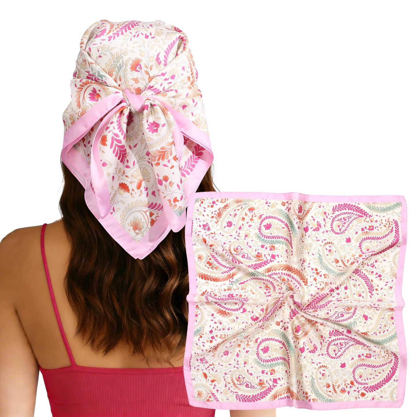 CHLINS 27.5” Square Head Scarf for Women Satin Hair Scarf Silk Wrap Neck Scarves Bandanas for Handbags Accessories WN420