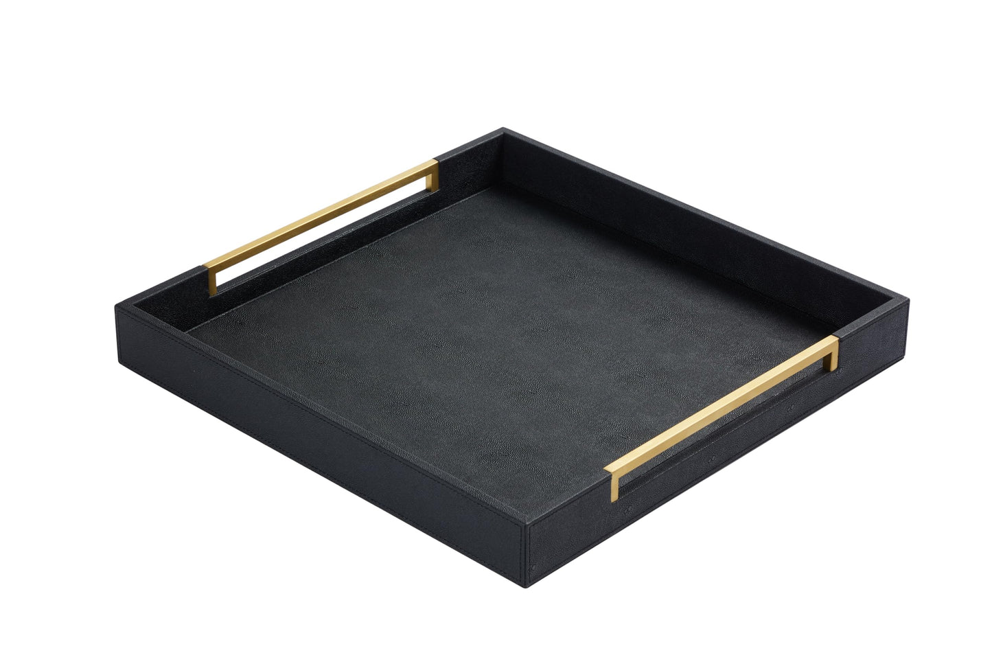 Sagala 16"x16" Ivory Shagreen Leather Serving Tray with Handles for Ottoman Coffee Table, Stylish Decorative Tray for Living Room Modern Home Decor (Ivory-Black, Square 16") BST220