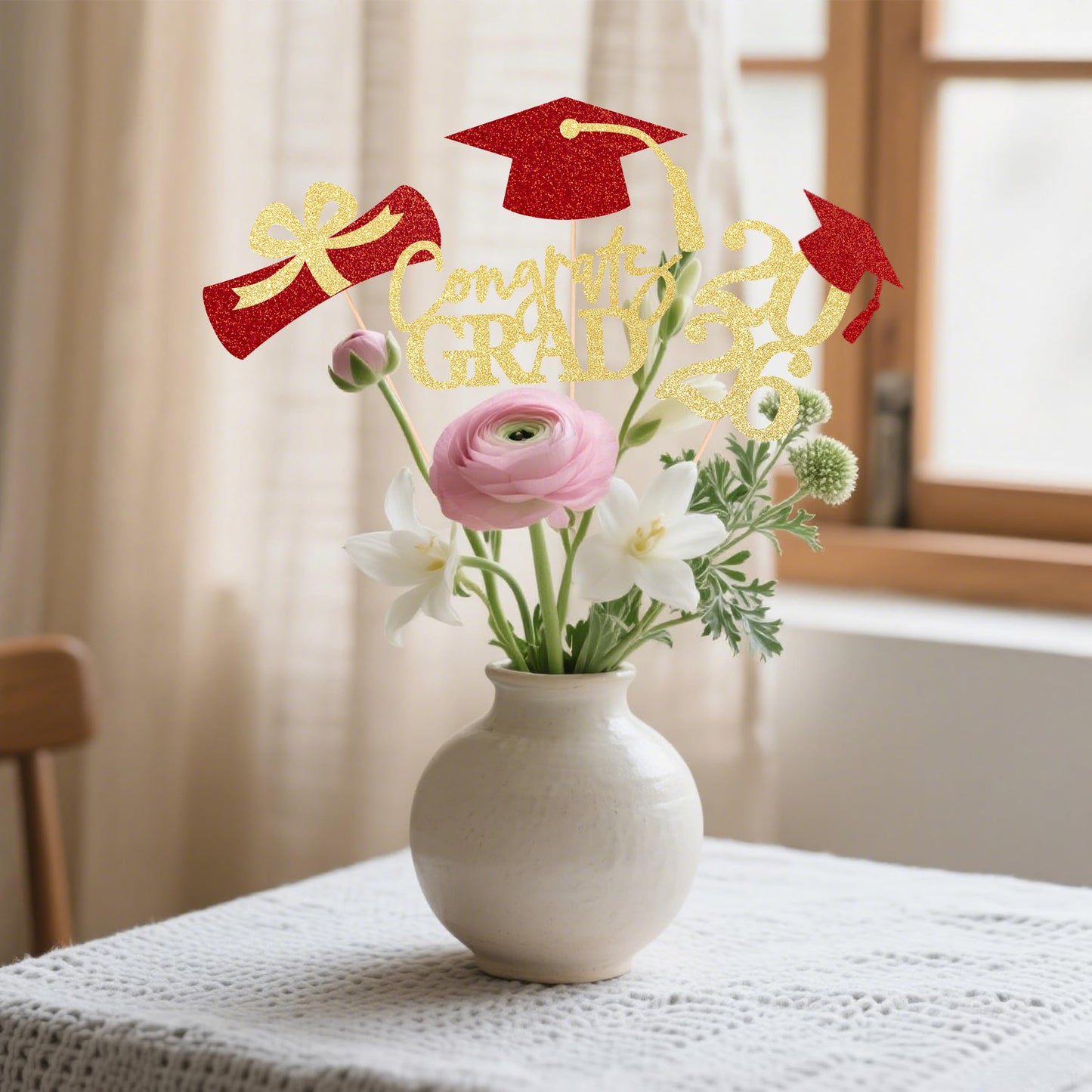 Graduation Centerpieces Class of 2026, 16 PCS Red Blue Double-Sided Table Toppers, Congrats Grad Party Decorations Supplies (Set of 4 Designs) WN420