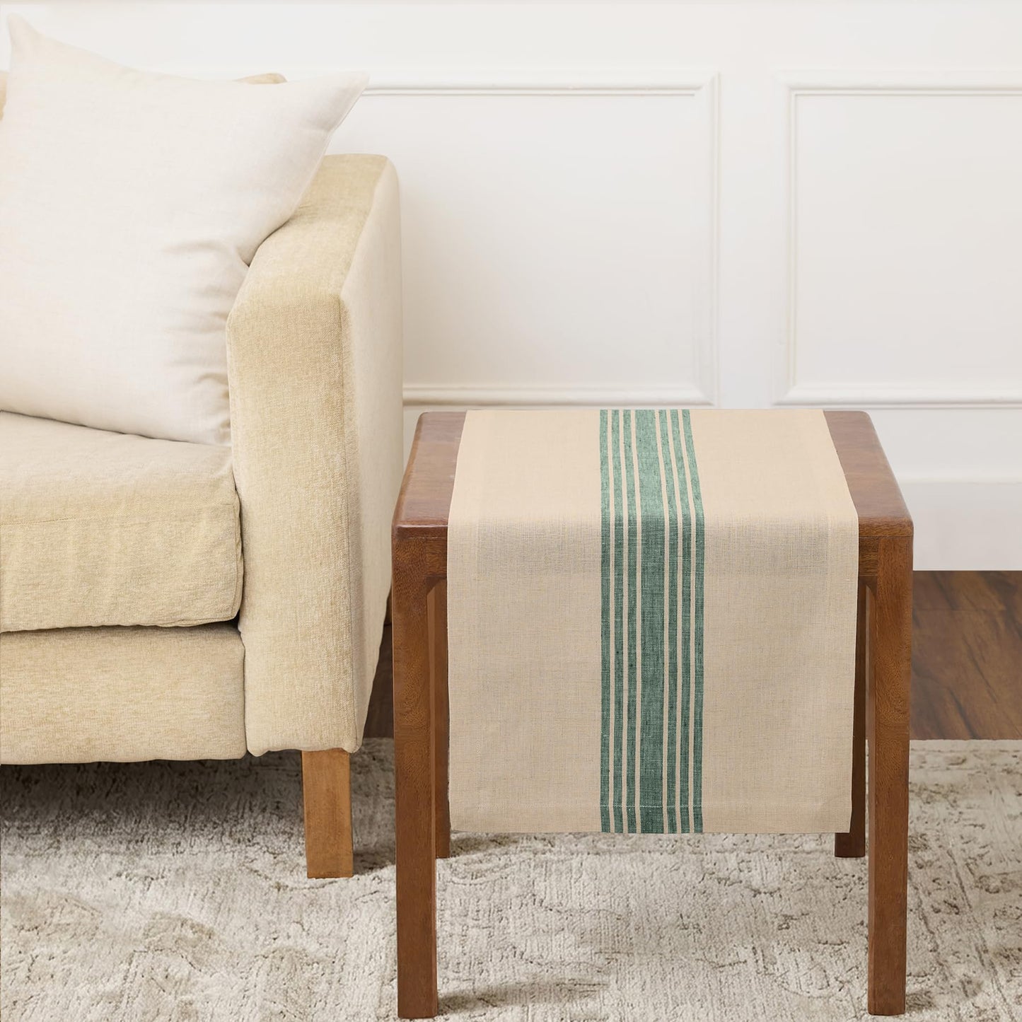 Solino Home 100% Linen Table Runner, 14 x 60 in, Black and White Striped | Farmhouse Table Runners for dining, console and side tables; vintage grain sack centre stripe; Pure Linen; OEKO-TEX Certified BST326SOLH