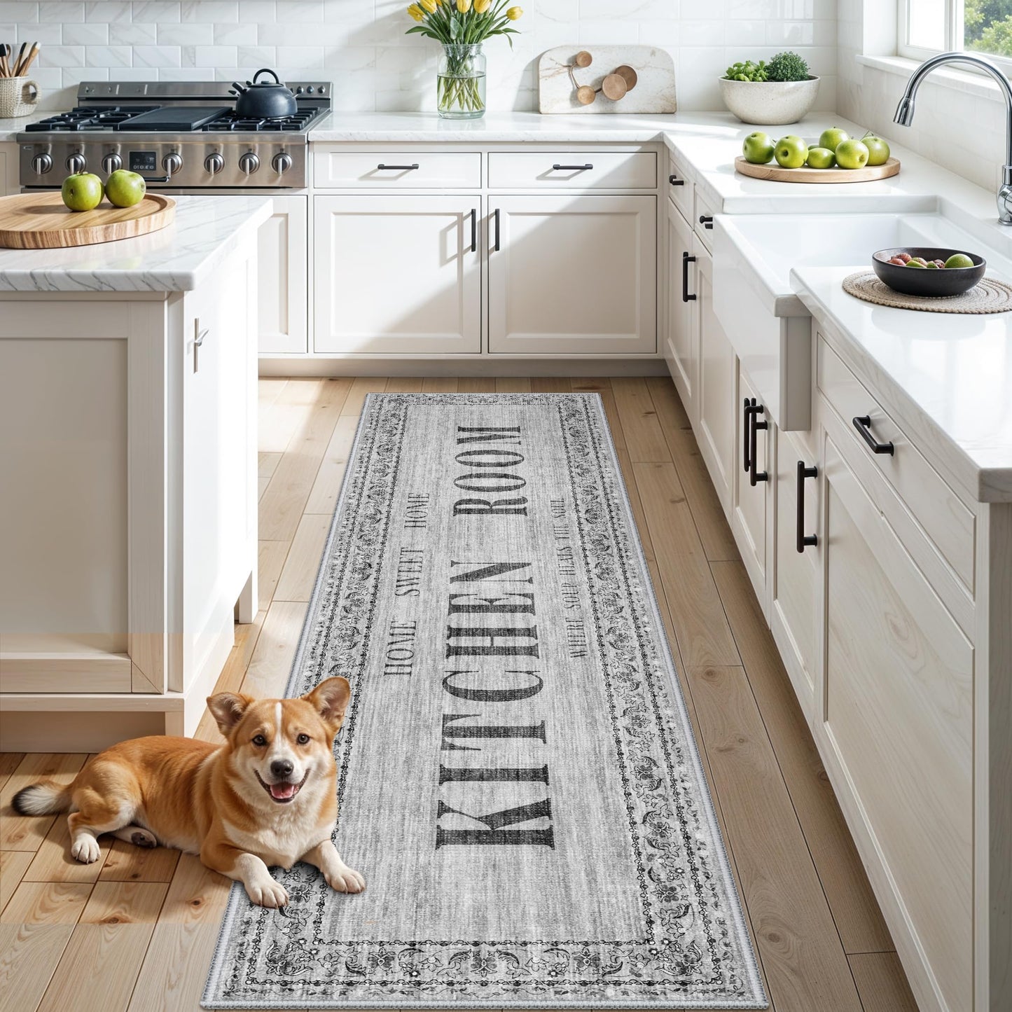 TOPRUUG 2x8 Kitchen Runner Rug: Non-Slip Kitchen Rugs Stain Resistant Kitchen Mats for Floor Low-Pile Carpet for Sink Soft Kitchen Runners Non Skid Washable 8 ft Mat Home Decor 2'x8' Beige BST202