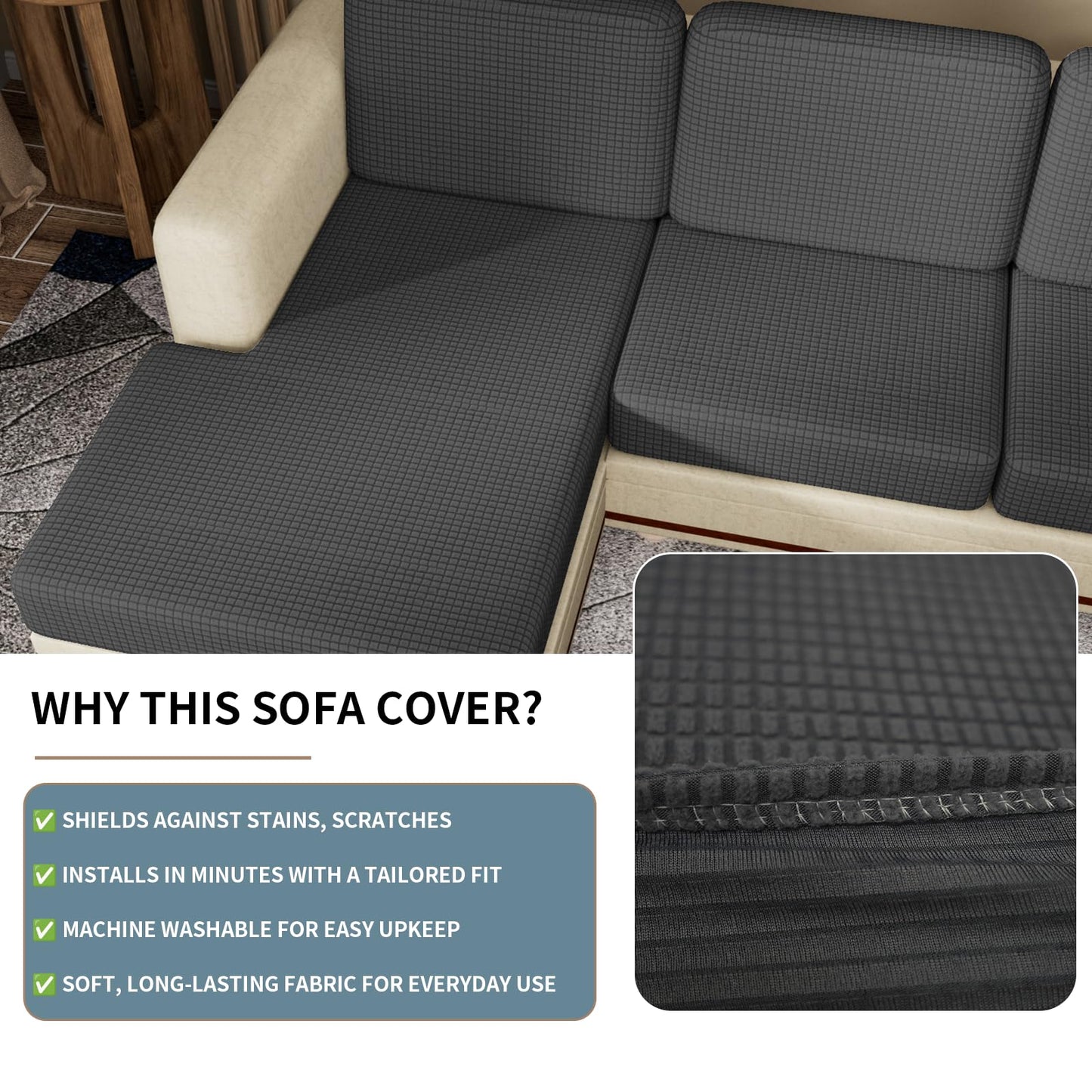 Stretch Couch Cushion Covers for Individual Sofa Seat Cushion,Washable Slipcover for Chair Loveseat Sofa,Furniture Protector Cushion Sofa Cover(Backrest or Seat) BST326H