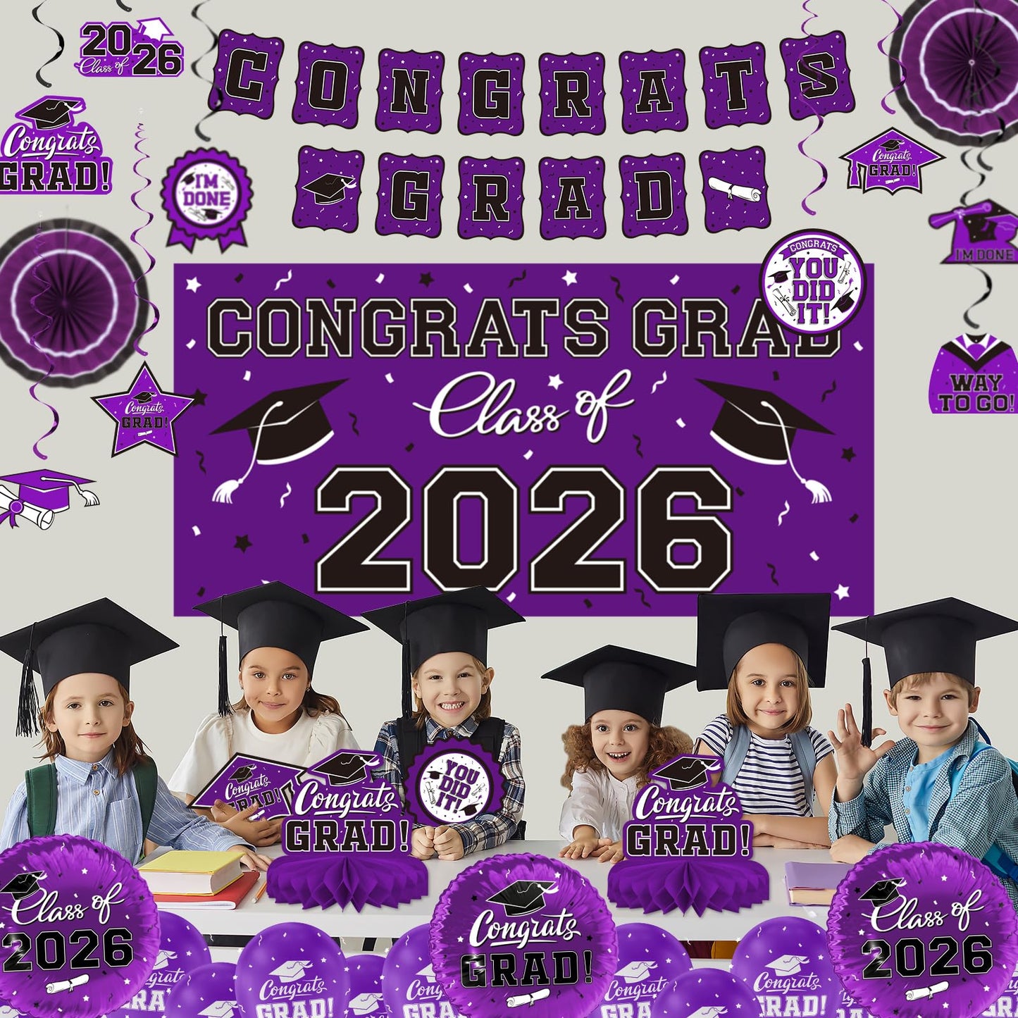 Black and Gold Themed 2026 Graduation Decorations Set - Congrats Grad Banner, Class of 2026 Backdrop, Balloons & Streamers Kit - Graduation Party Supplies for High School & College Celebrations BST326H
