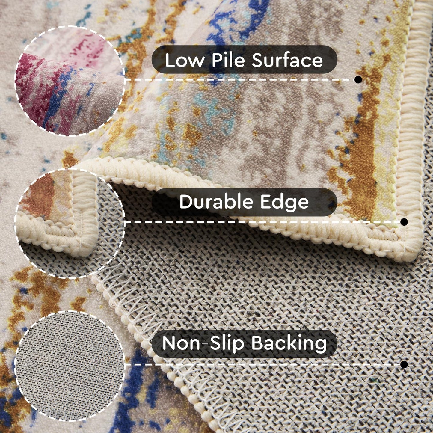 tchdio Round Rug 5FT Colorful Modern Abstract Circle Rug for Bedroom Non Slip Soft Circular Rug Carpet Washable Round Area Rug, Multi Color, 5FT BST220