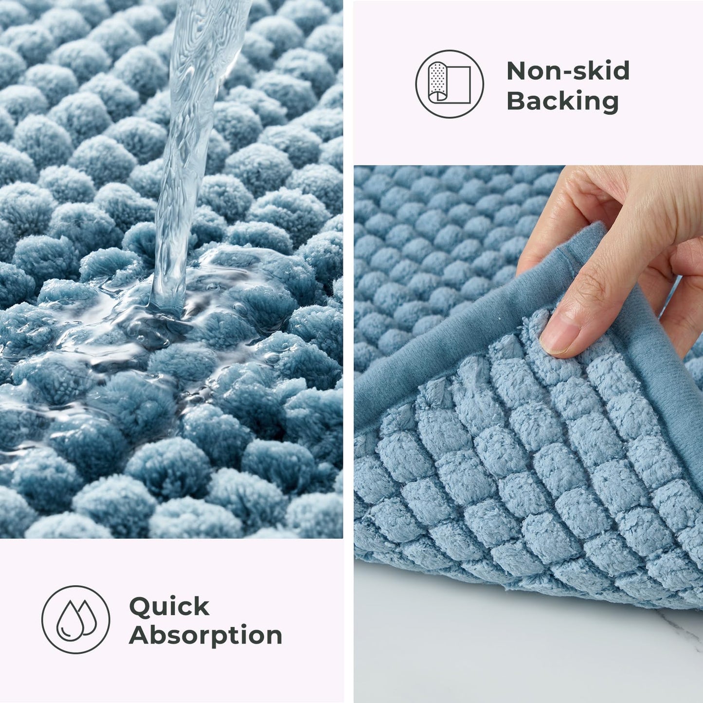 FRESHMINT Thick Chunky Chenille Bathroom Rug, Black, 20"x32" | Non-Slip Backing, Water Absorbent Surface, Machine Washable Care, Cushioned Comfort, Bathroom Floor Use BST220