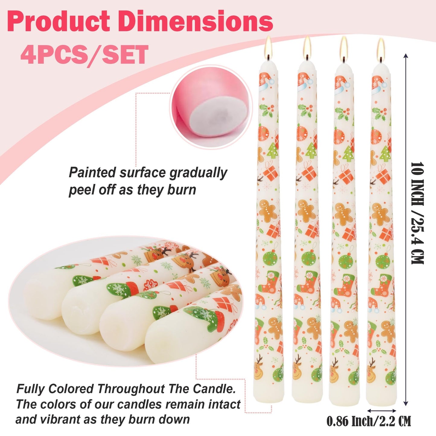 10 Inch Decorative Taper Candles, 4 Pack Birthday Balloon Print Candlesticks, Unscented Dripless Candles with Long Burn Time for Party, Holiday Table & Home Decor BST326H