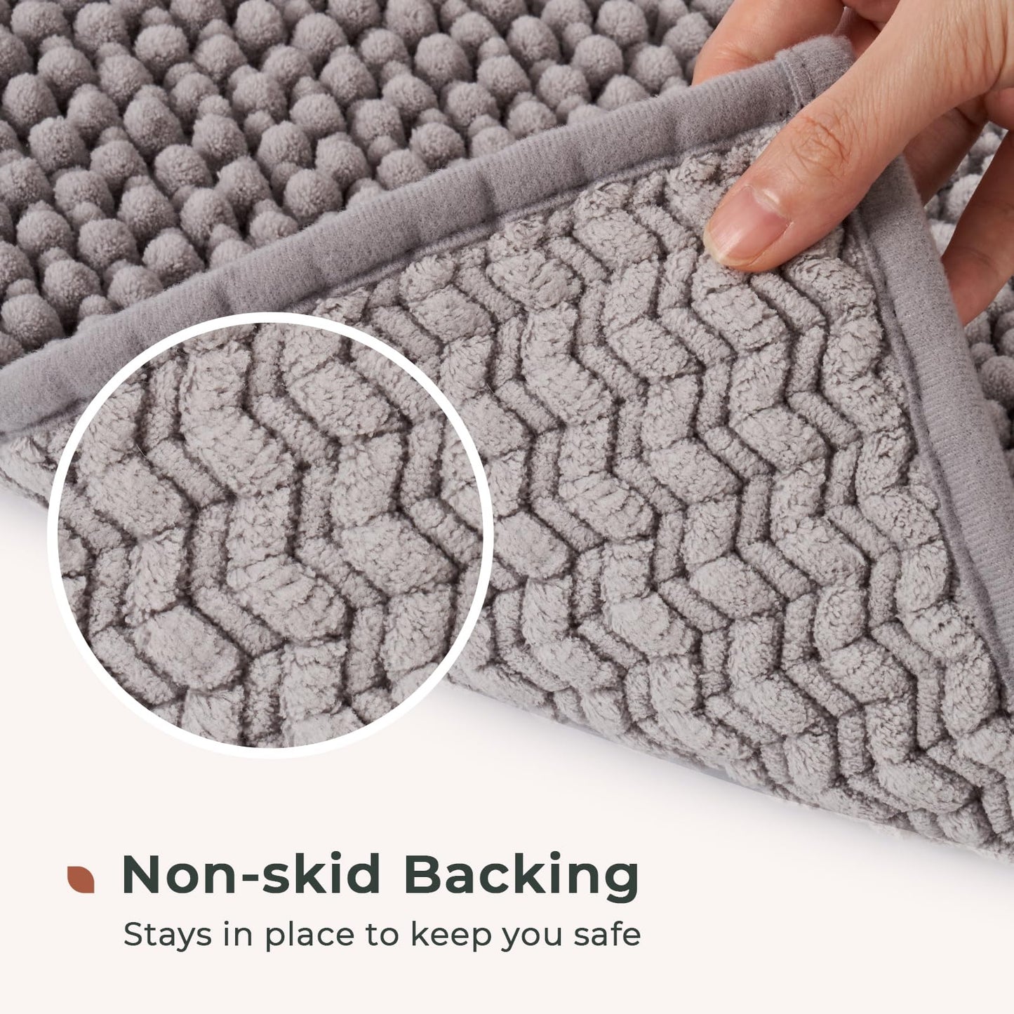 FRESHMINT Chenille Bathroom Rugs Sets 2 Piece 17"x24"+20"x32", Non-Slip Bath Mats, Absorbent Bath Rug, Washable Set of 2 Shower Floor Mat, Gray BST220