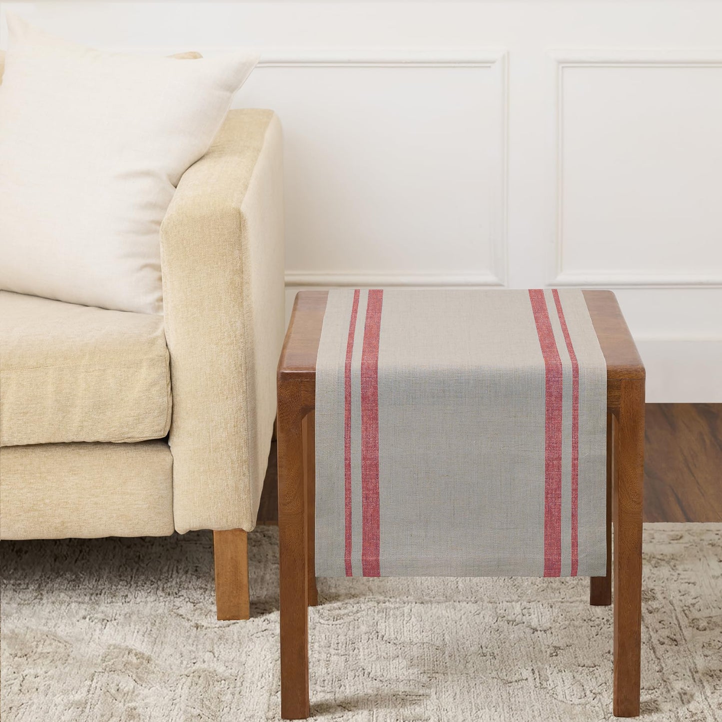 Solino Home 100% Pure Linen Table Runner, 14 x 60 in, Black, French Stripe | Table Runners for dining, hallway and console tables | woven stripe, mitered corners | Black and White | OEKO-TEX Certified BST326SOLH