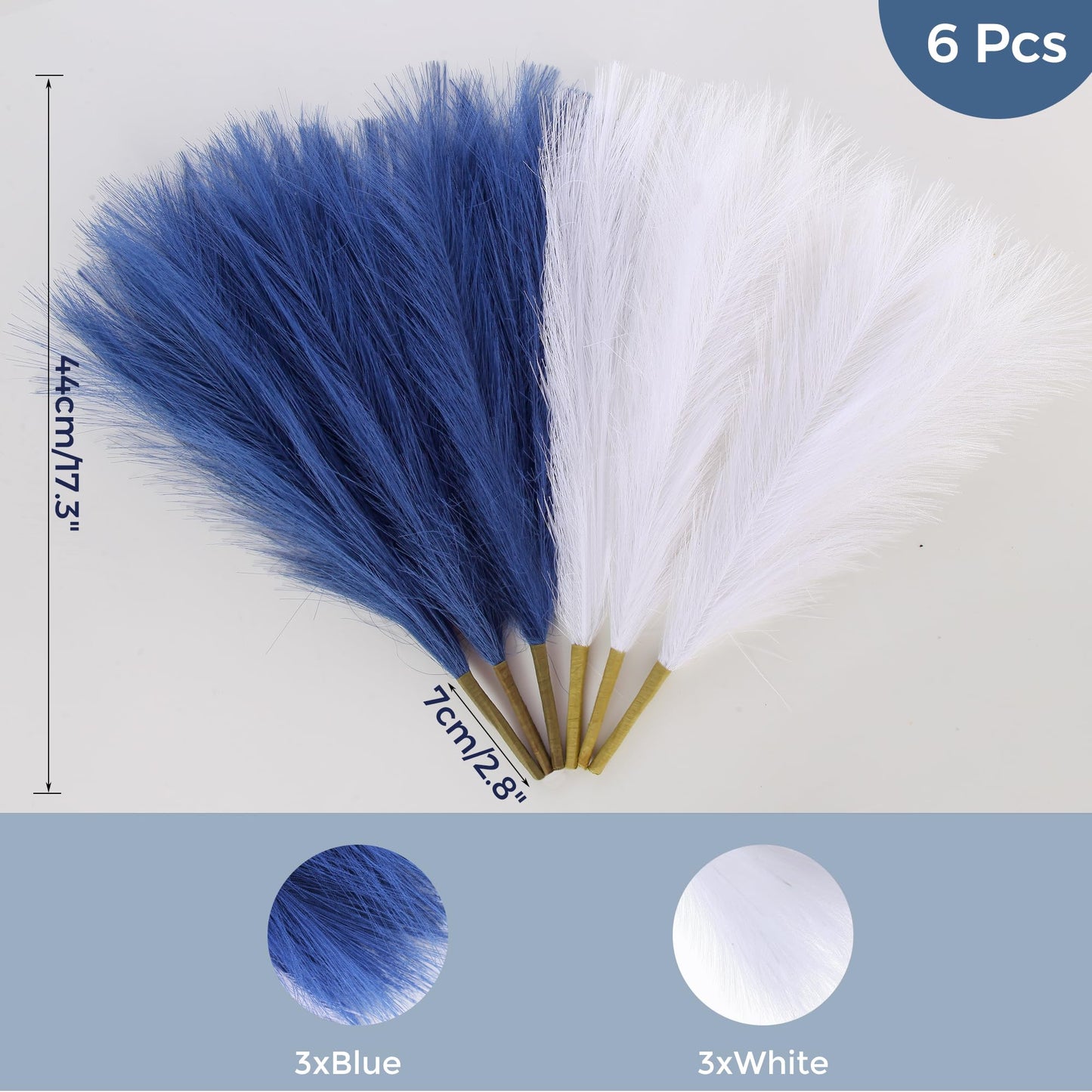 Black Pampas Grass Decor, 17.7 Inch 6pcs for Home Wedding Party, Small Vase | Artificial Pampas Grass in Fluffy Grey and White Short Stems, Durable No Shedding, Vase Filler for Table Centerpieces BST202