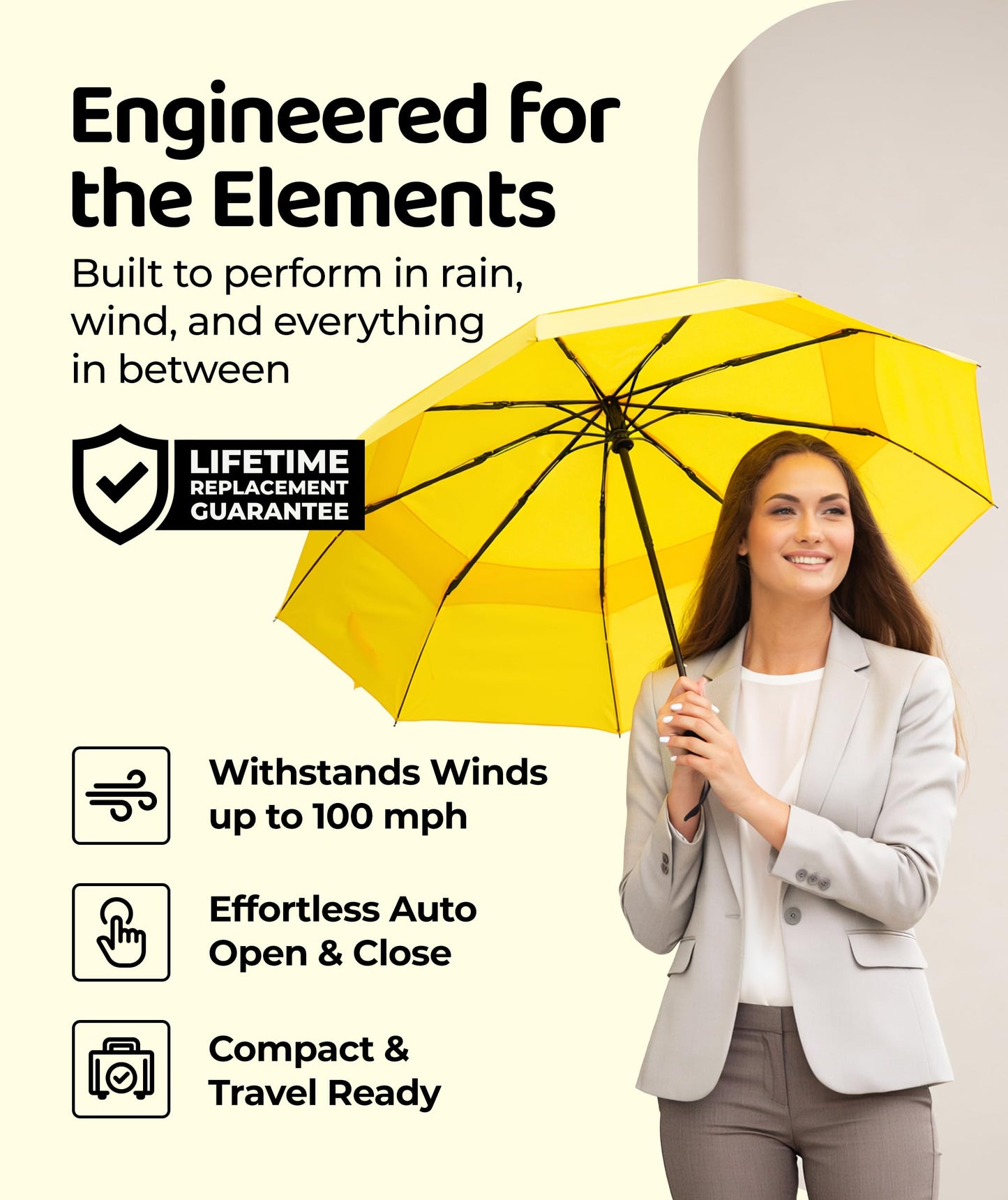 Repel Windproof Travel Umbrella - Compact & Withstands Winds up to 100MPH , Strongest Premium Auto Folding Umbrella for Rain and Sun - Durable, Light & Portable for Women & Men , Fits Backpack & Cars