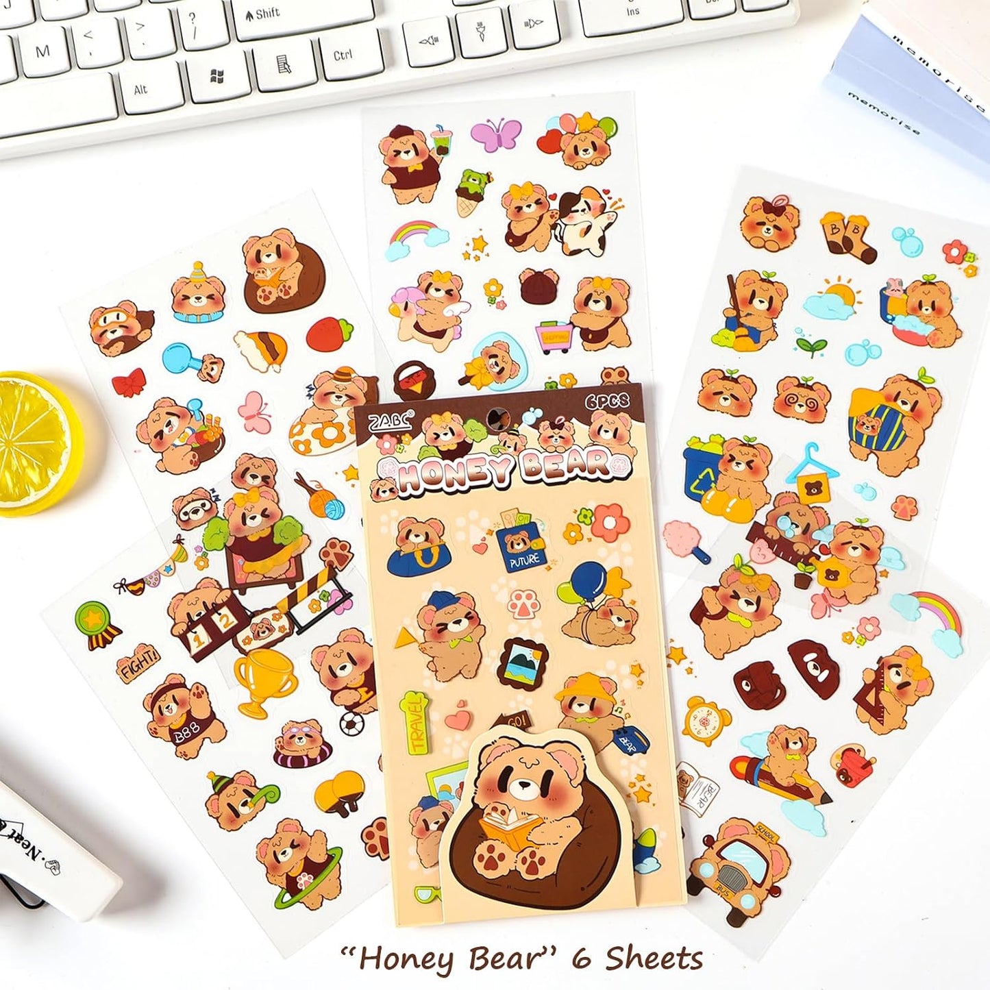 Deco Stickers Pack of 24 Sheets Korean Style Photocard Animal Rabbit Beer Confetti Polco Decorative Stickers for Scrapbooking (Cream) WN420