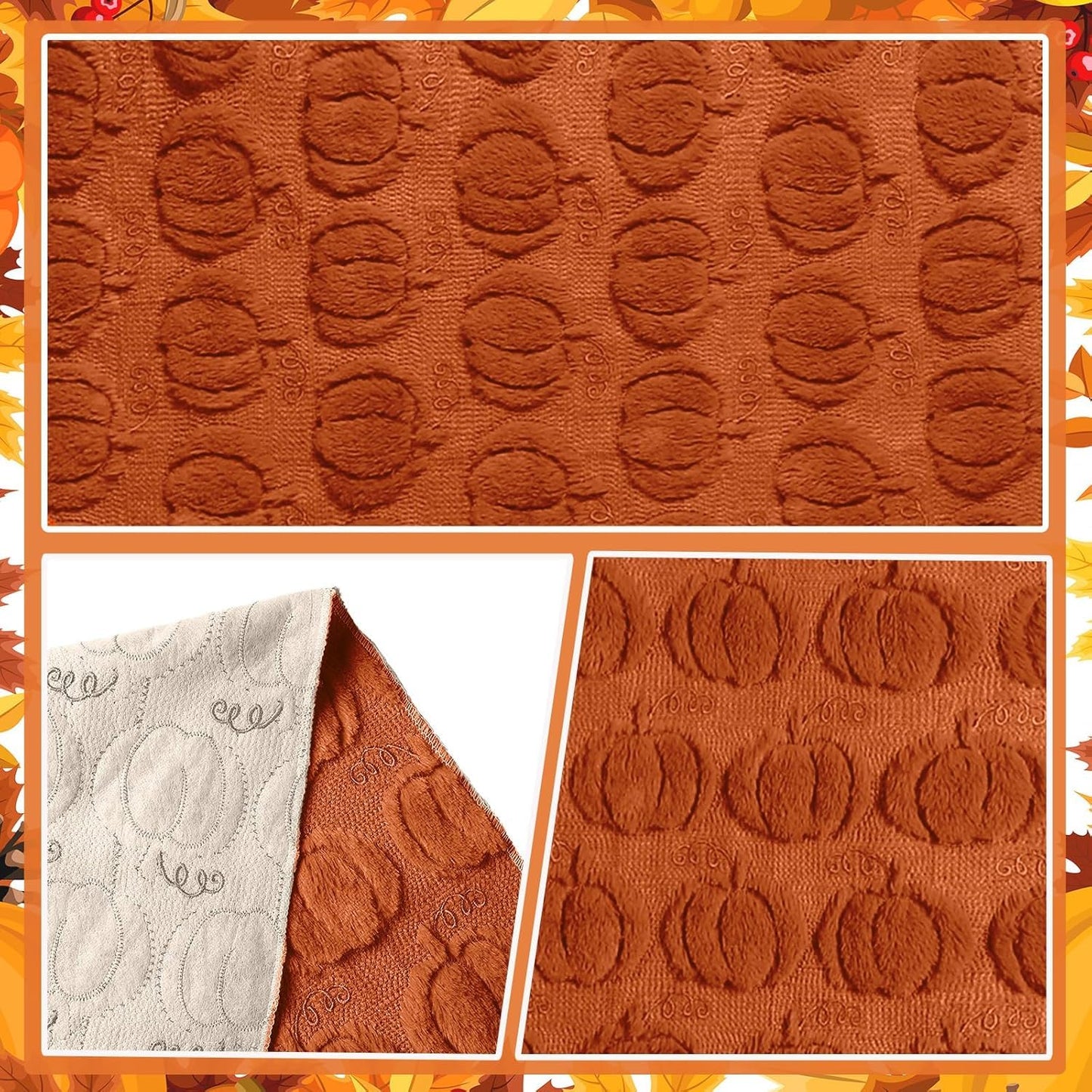 Halloween Pumpkin Table Runner Quilted Plush 3D Table Runners Fall Autumn Ivory Halloween Runners for Tables Kitchen Dining Decorations Party Supplies 13x37 Inch WN420