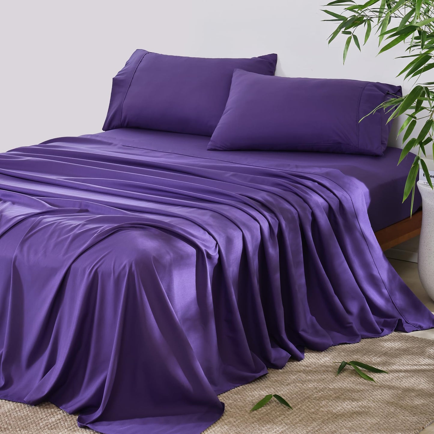 4 Piece Twin Size Sheet - Cooling Bed Sheets Set, Blend Rayon Derived from Bamboo, Breathable Soft Hotel Luxury Bedding & Pillowcases, Silky Fit 16 inch Extra Deep Pocket, Oeko-Tex - Olive Green BST326H