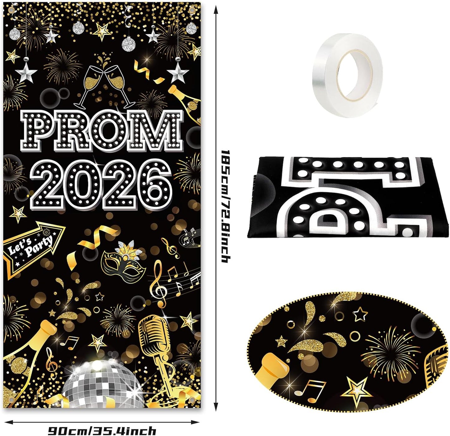 HOWAF Prom 2026 Door Cover for Graduation Prom Night Party Decoration, Grad Dancing Parties Door Banner 2026 Welcome Sign for Class of 2026 Congrats Grad Supplies, Black Gold Silver BST326L