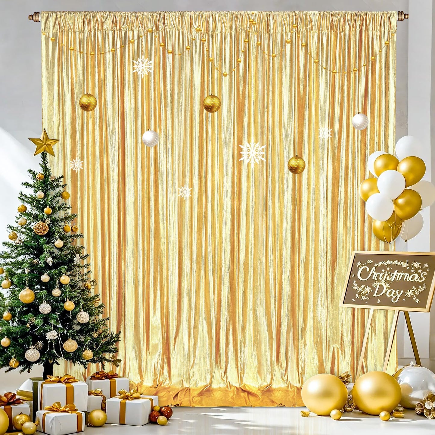 Gold Backdrop Curtains for Birthday Party: 4.8ftx8ft Sequin Background Baby Shower Curtain Drapes for Graduation Arch Backdrop WN420