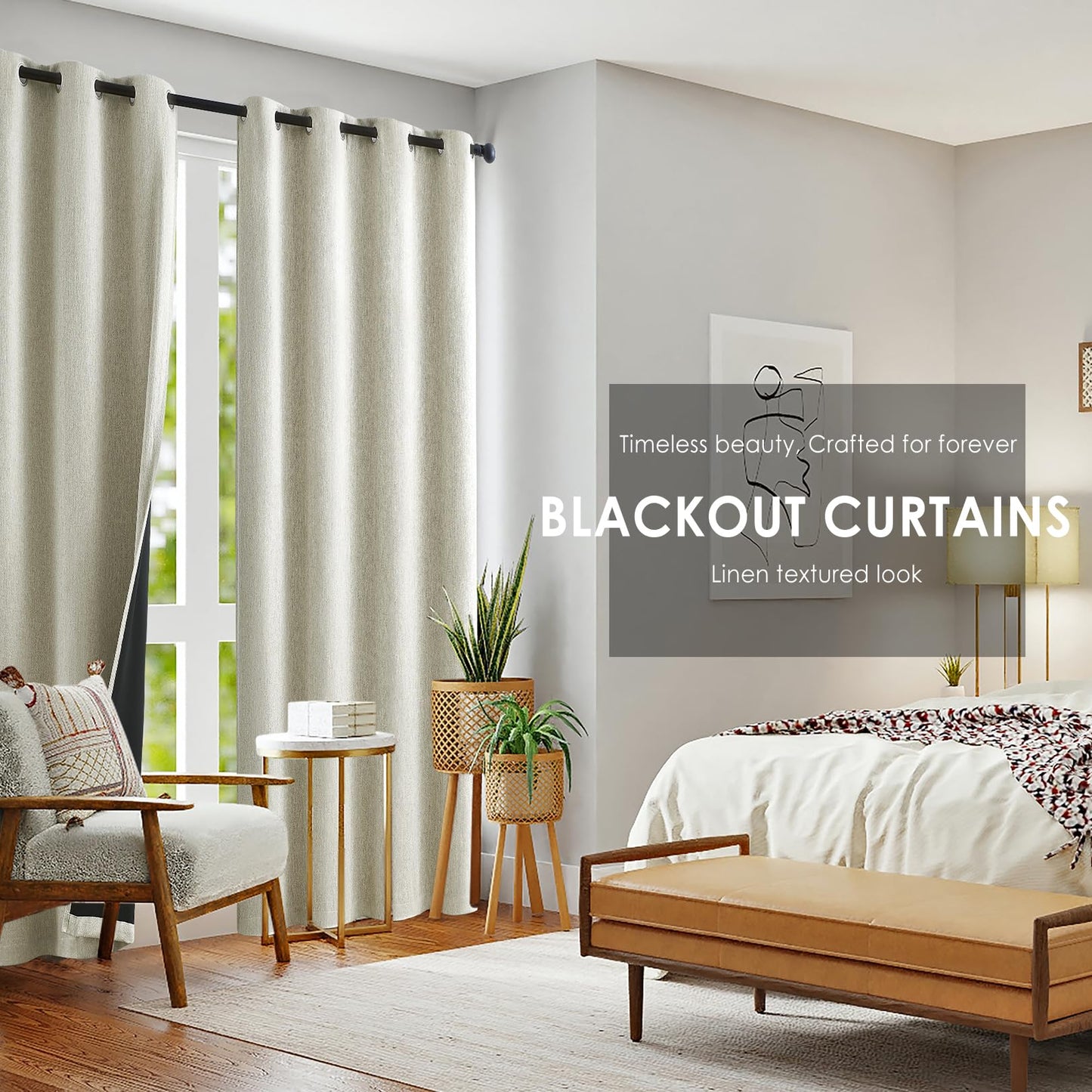 Grey Full Blackout Linen Curtains 84-inch-Long Thermal Insulated Noise Reducing Bedroom Drapes Rustic Farmhouse Triple Weave Window Treatment Set for Theatre, Nursery, 40"x84"x2, Grey BST202