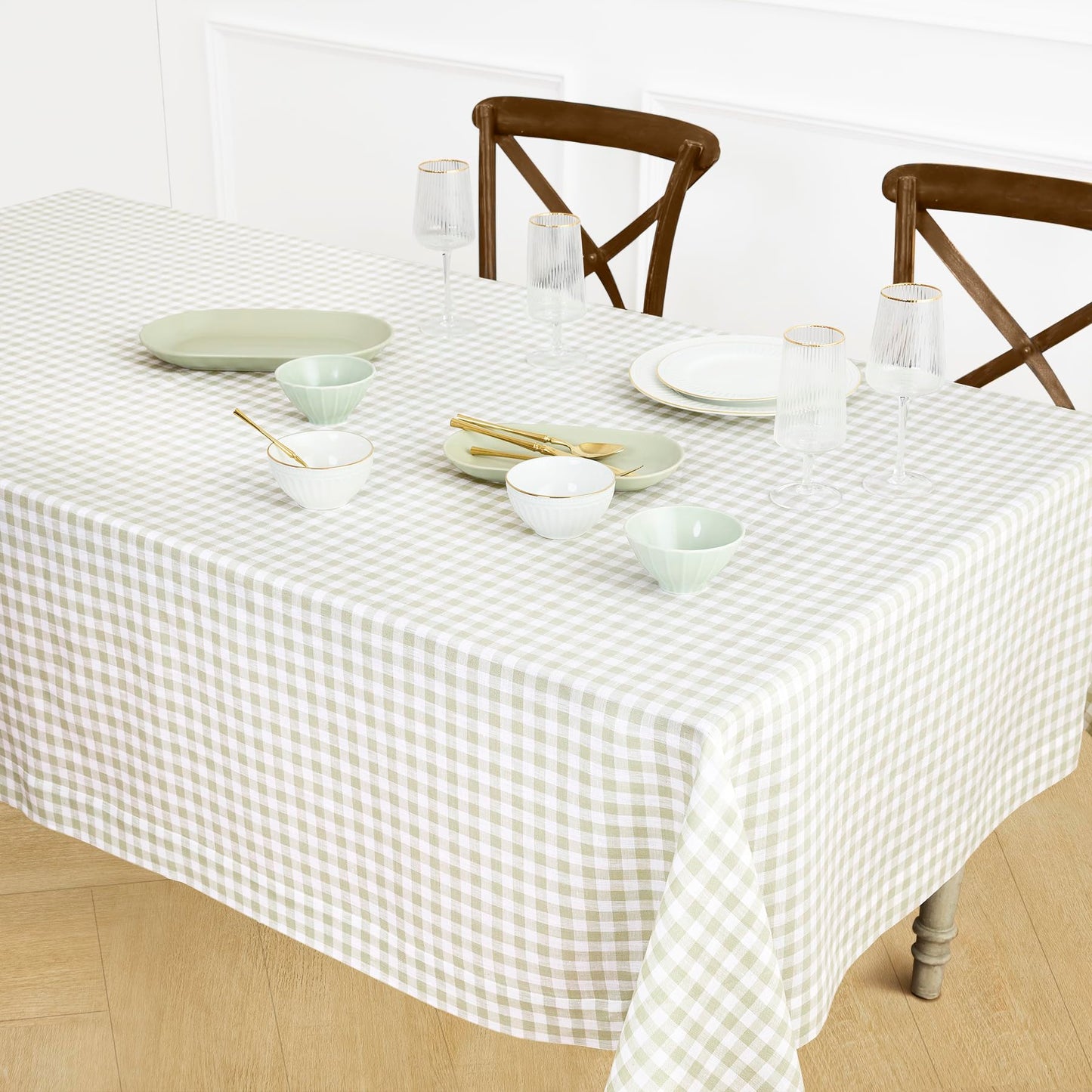 Solino Home 100% Linen Table Cloth, Throw Apricot, Gingham Check 52 x 52 in | Checkered Linen Tablecloth a neat topper for bistro, card and side tables | checkered weave | Pure Linen | OEKO-TEX Certified BST326SOLH