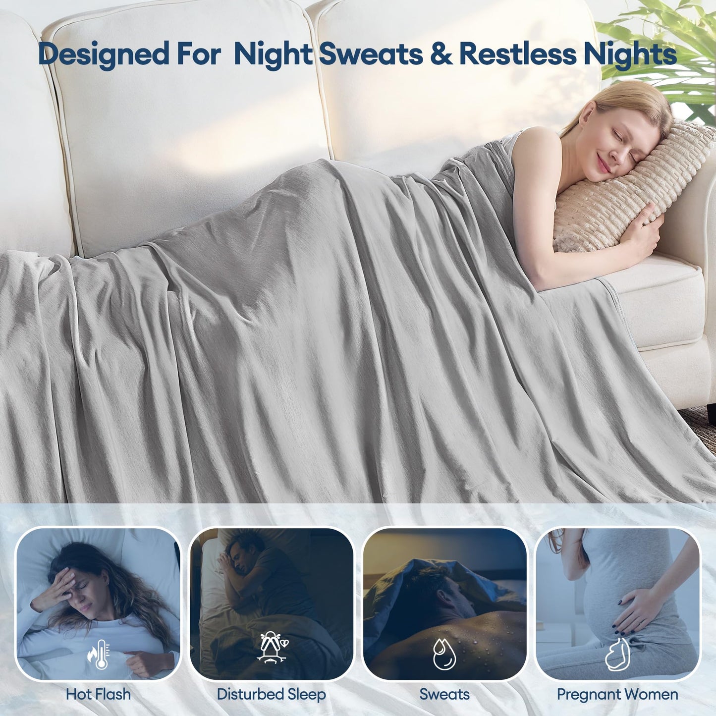 VFROO Cooling Blanket for Hot Sleepers Twin Size 60''×80'', Summer Blanket Thin Lightweight Breathable, Absorbs Sweat Heat to Keep Adults Cool, Cold Blanket for Sleeping on Bed Couch, Grey BST326H