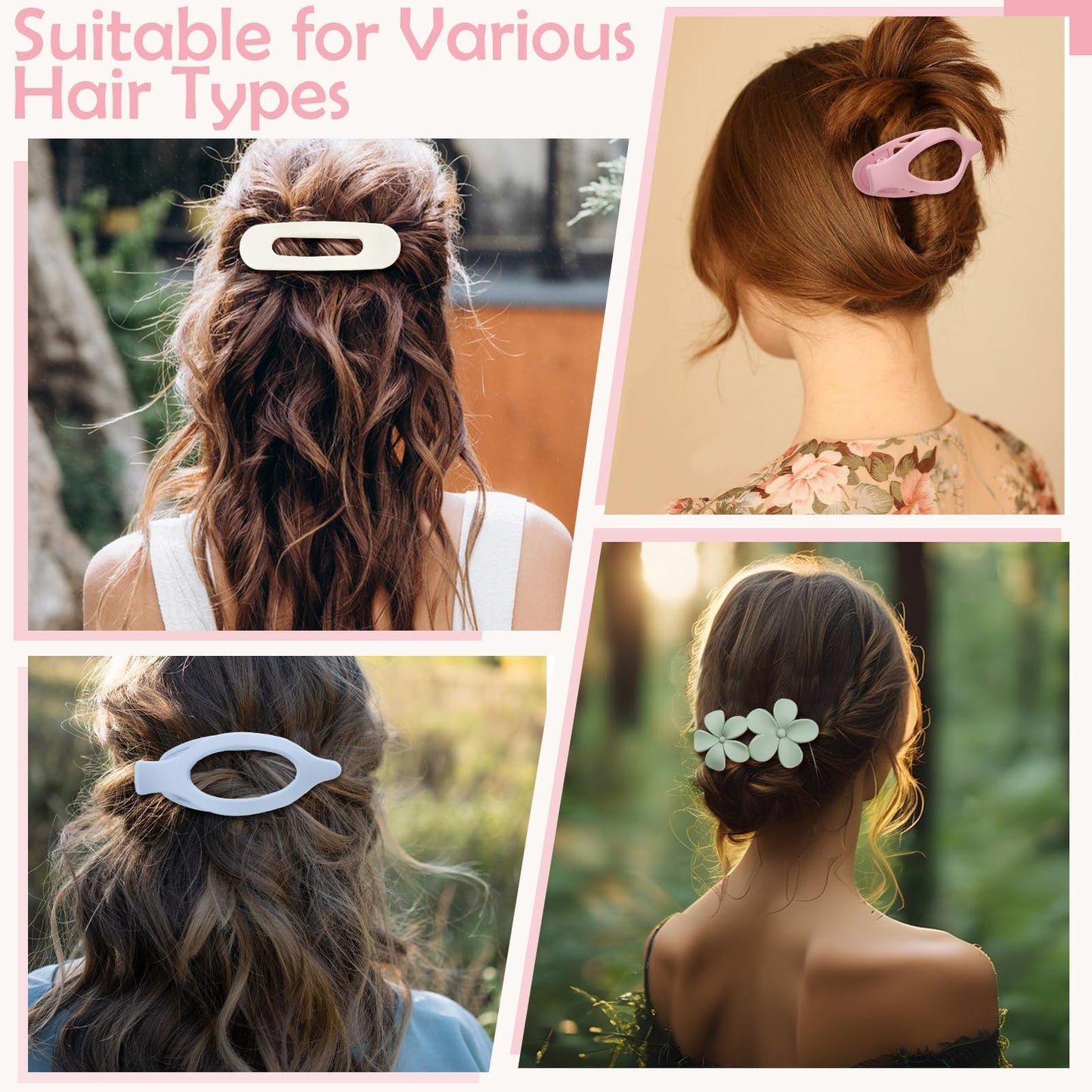 8 Pcs Flat Hair Clips for Women, 2 Styles Large Flat Claw Clips for Women, Strong Hold Non-slip French Hair Clips for Thick Thin Hair, Neutral Color WN420