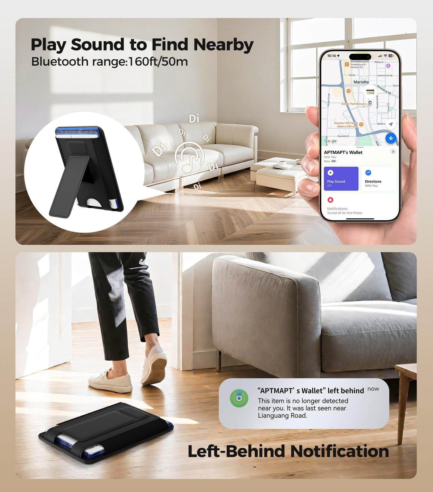for MagSafe Wallet, Works with Apple Find My, 5-Card RFID Holder with Stand Also Grip, Strong Magnetic Wallet for iPhone 17/16/15/14/13/12 Pro Max Air Plus, Wireless Charging, Brown BST220