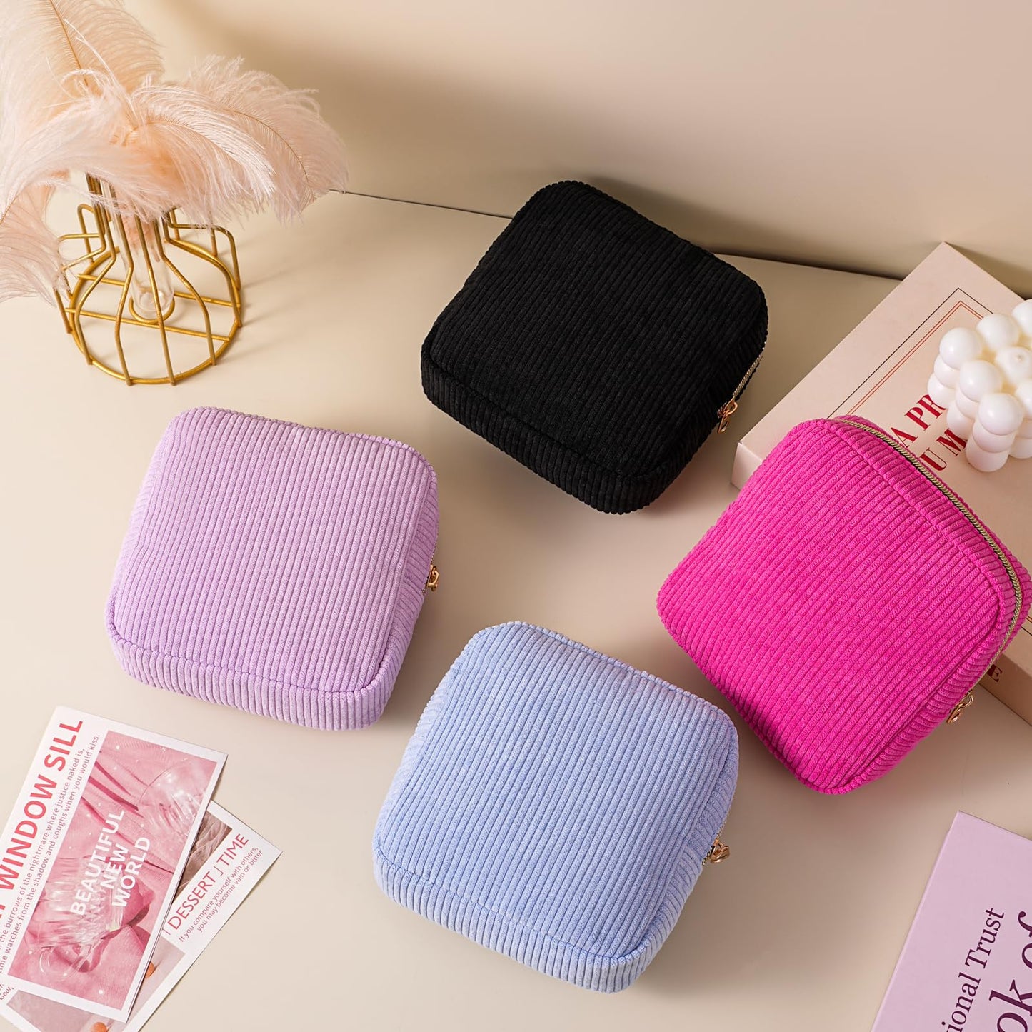 uekeboag Cute Small Corduroy Zipper Makeup Bag, Mini Coquette Aesthetic Pouch with Bear Pattern for for Purse,Key Pocket Lipstick Bag Card Holder Data Cable Organizer (12Hot Pink) BST220