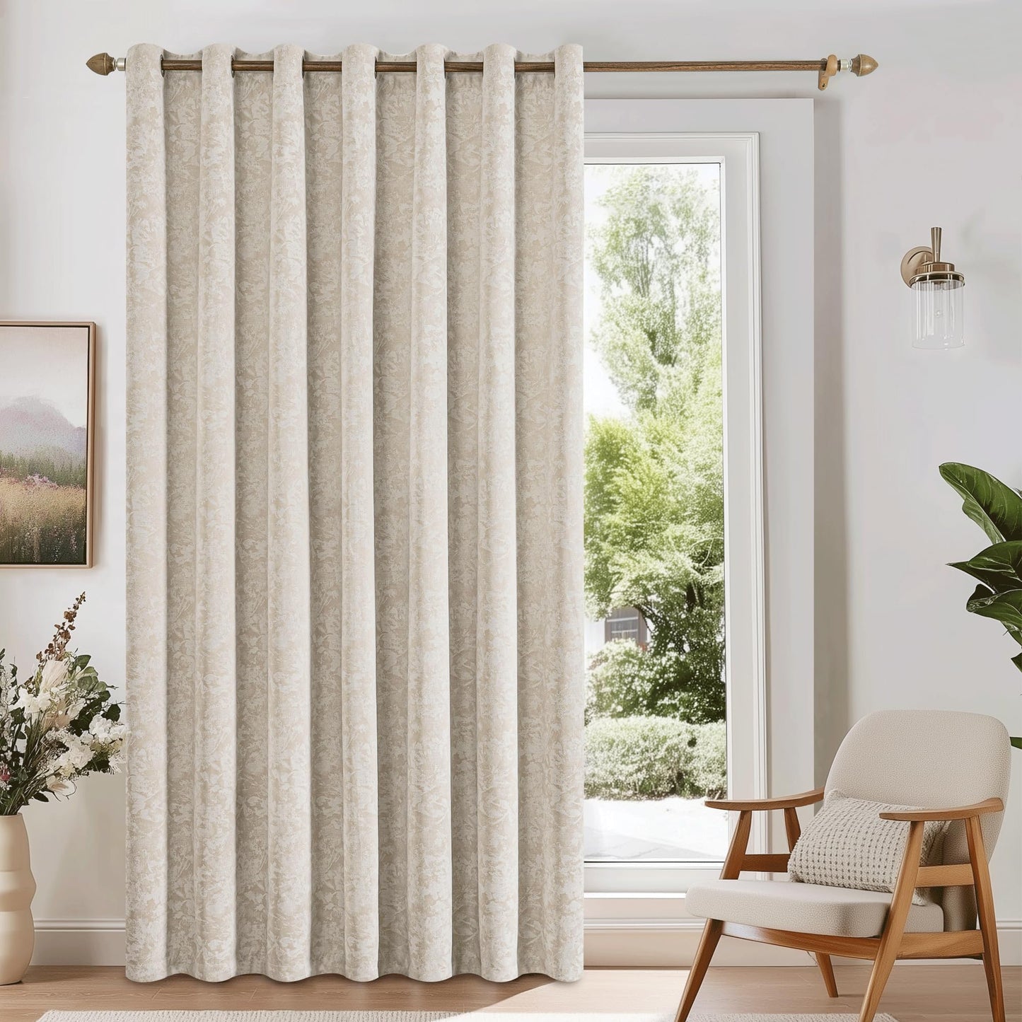 Beauoop Green Floral Jacquard Blackout Curtains 90 Inches Long 2 Panels for Bedroom Living Room Sage Flower Chenille Room Darkening Thermal Insulated Soundproof Grommet Window Treatments Drapes, 52x90 BST220