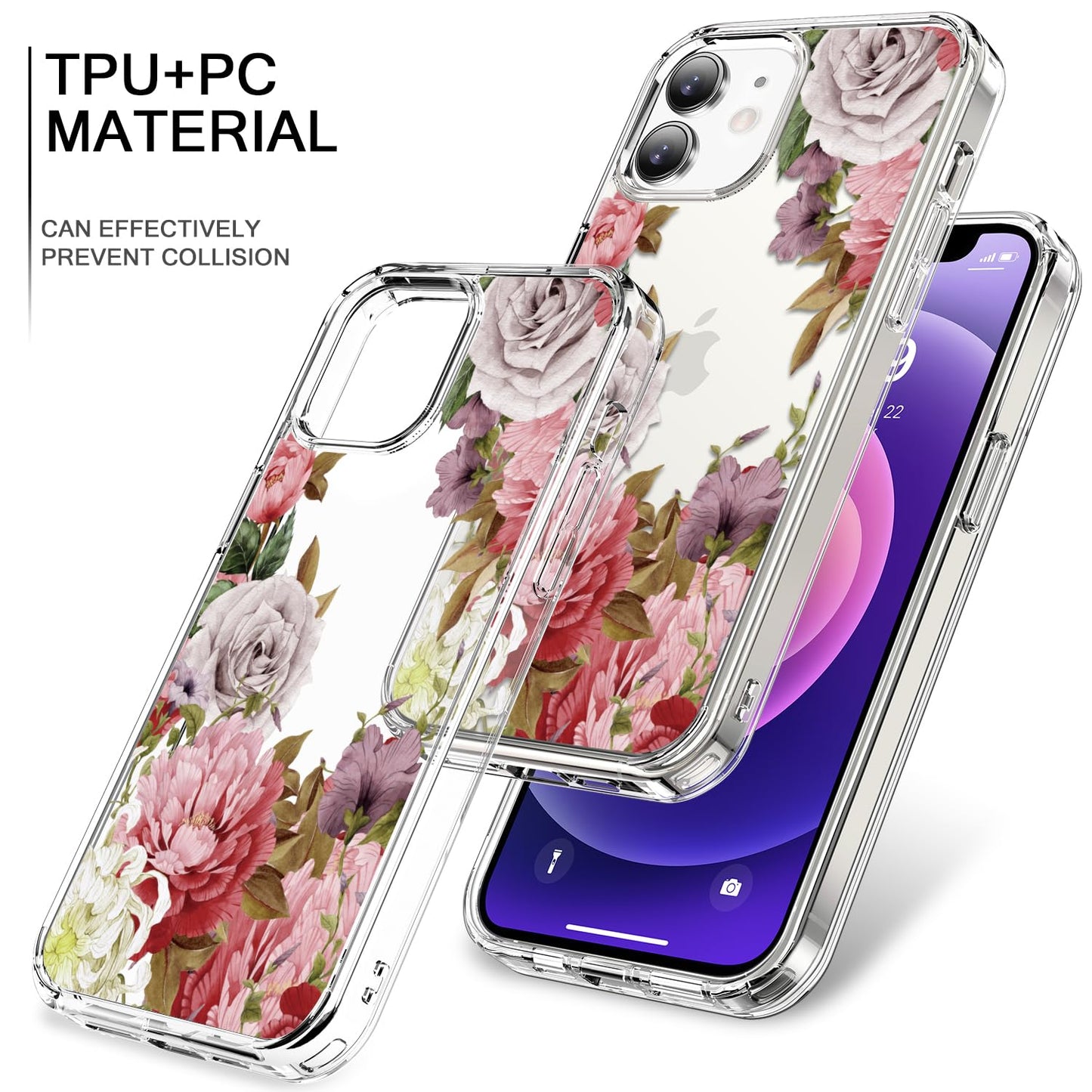 bicol for iPhone 12 Pro Max Case with Screen Protector and Camera Lens Protector - Fashionable Flower Floral Designs for Women Girls - Shockproof Acrylic Clear Phone Cover 6.7" - Blooming Flowers WN420