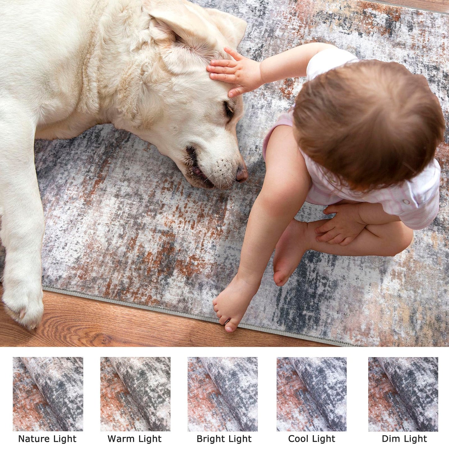 Lansny Modern Abstract Runner - 2x5, Beige Grey Washable Kitchen Entryway Rug Mat Non-Slip Soft Neutral Hallway Rug Thin Print Faux Wool Carpet for Bedroom Laundry Room Indoor BST220