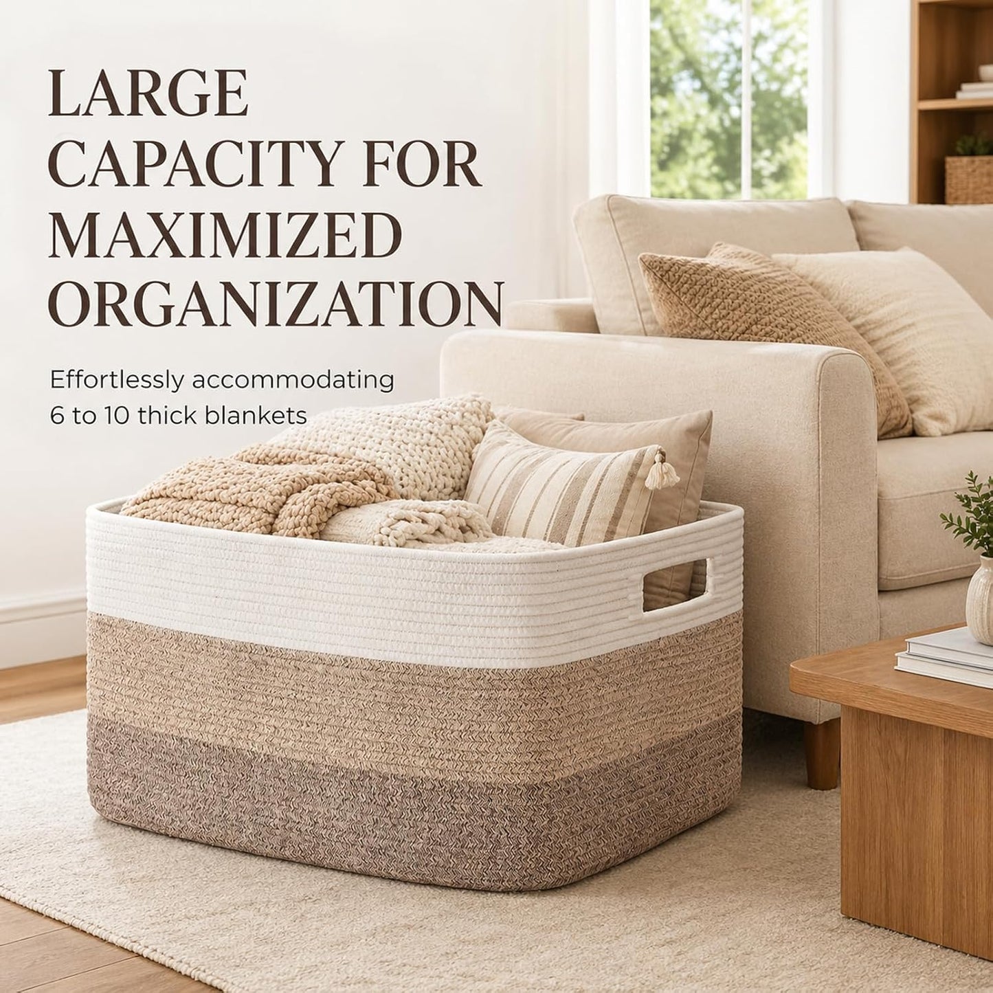 OIAHOMY Large Blanket Basket, 22”x17”x12” Rectangle Woven Baskets RD12