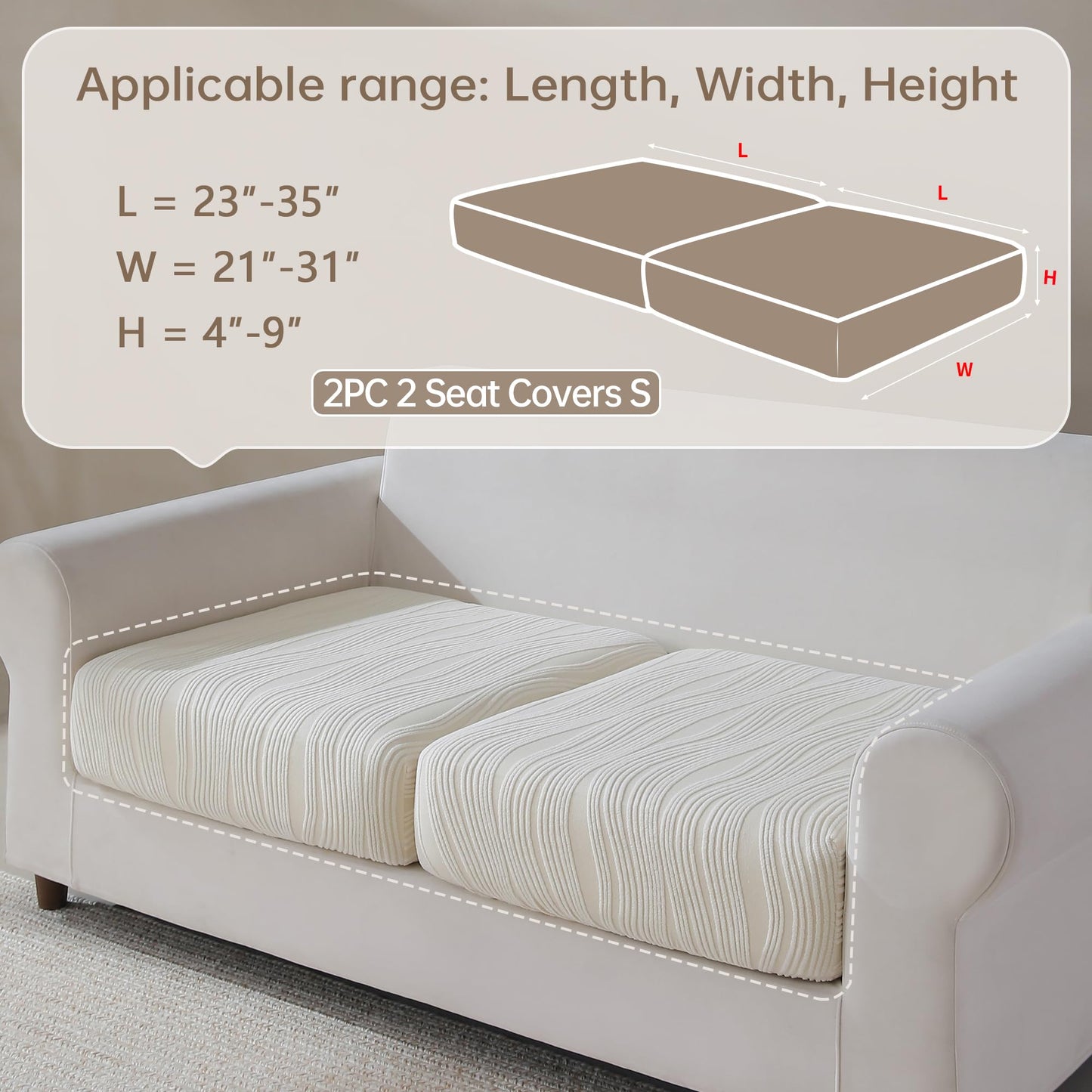 QIANMEW Couch Cushion Covers, Super Stretch Washable Sofa Slipcovers for L Shaped & Modular Seats, Pet-Friendly Furniture Protector with Stripe Design, (2 Seat Covers S, Dark Gray) BST326H