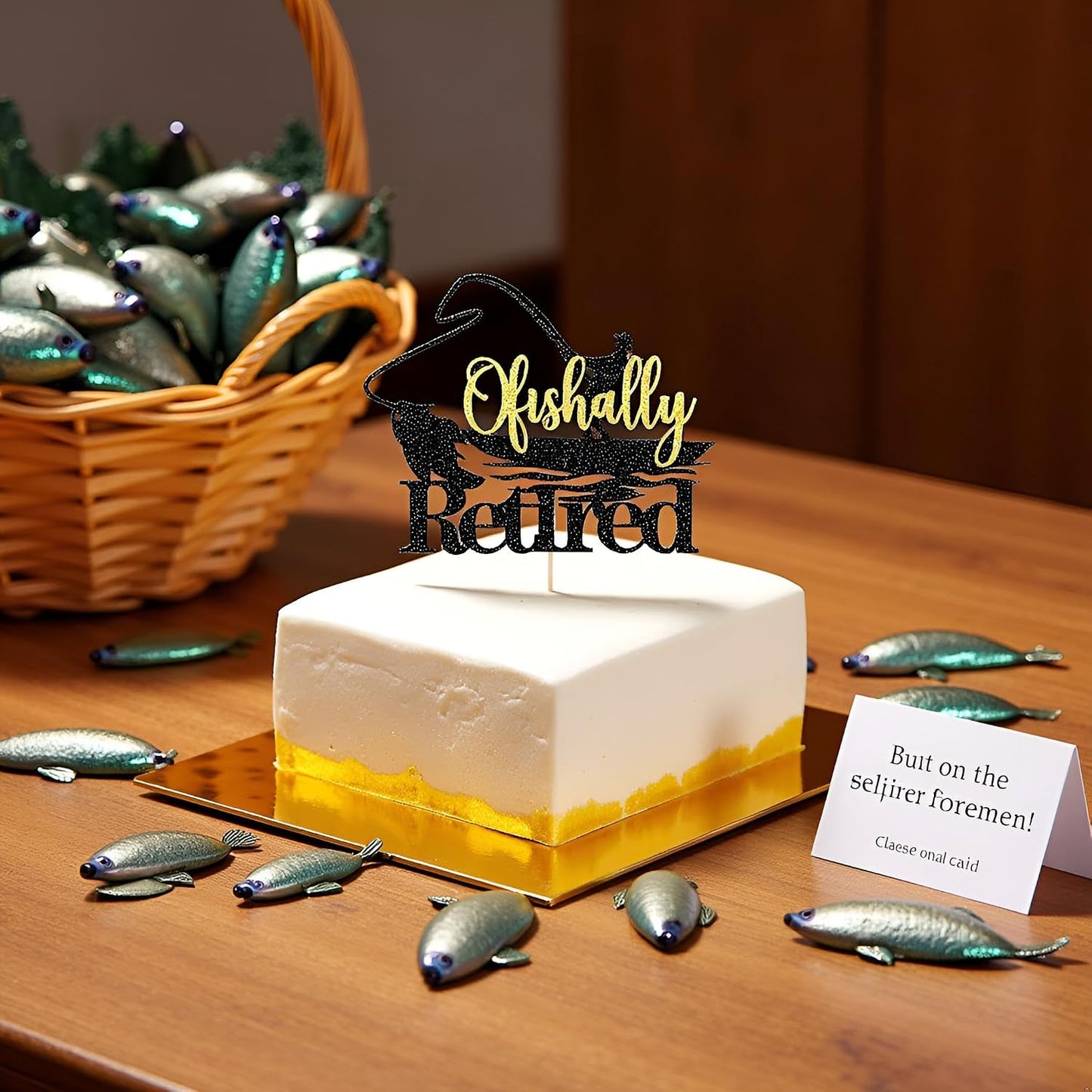 Sleyberoy ‌Officially Retired Cake Topper - Fishing Cake Topper, Gone Fishing Fisherman Themed Retirement Party Supplies WN420