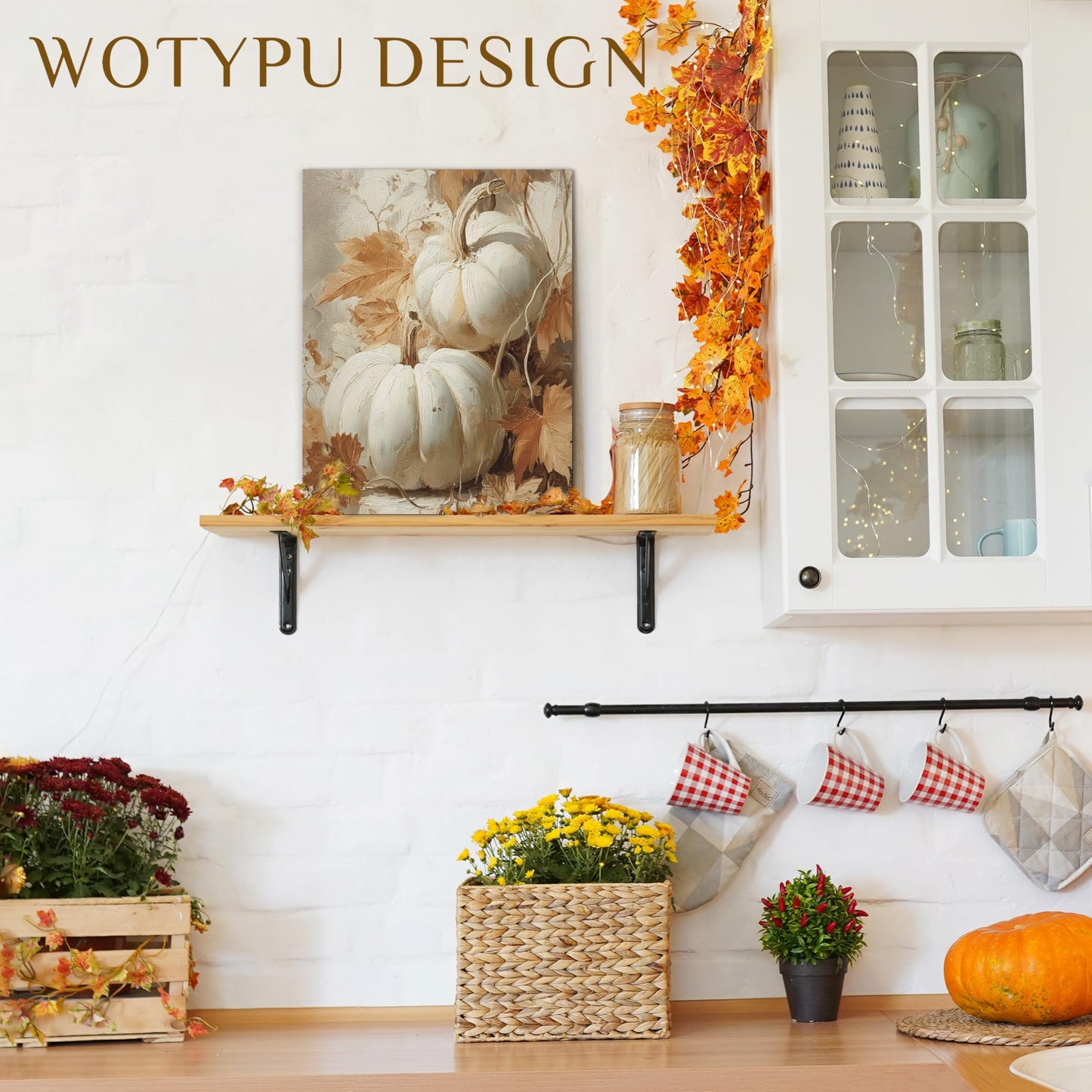 WOTYPU Fall Farmhouse Wall Art Decor, Farmhouse Fall Decor, Rustic Pumpkin Patch Scarecrow Truck Harvest Autumn Thanksgiving Framed Canvas Prints Poster Wall Decorations for Farm Home, 11x14 BST326H