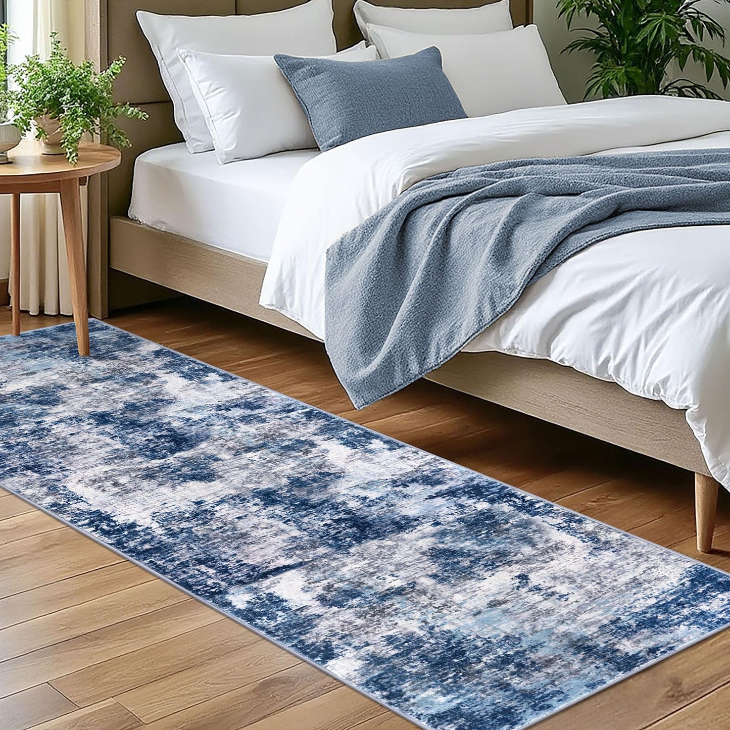 Lansny Modern Abstract Runner - 2x5, Beige Grey Washable Kitchen Entryway Rug Mat Non-Slip Soft Neutral Hallway Rug Thin Print Faux Wool Carpet for Bedroom Laundry Room Indoor BST220