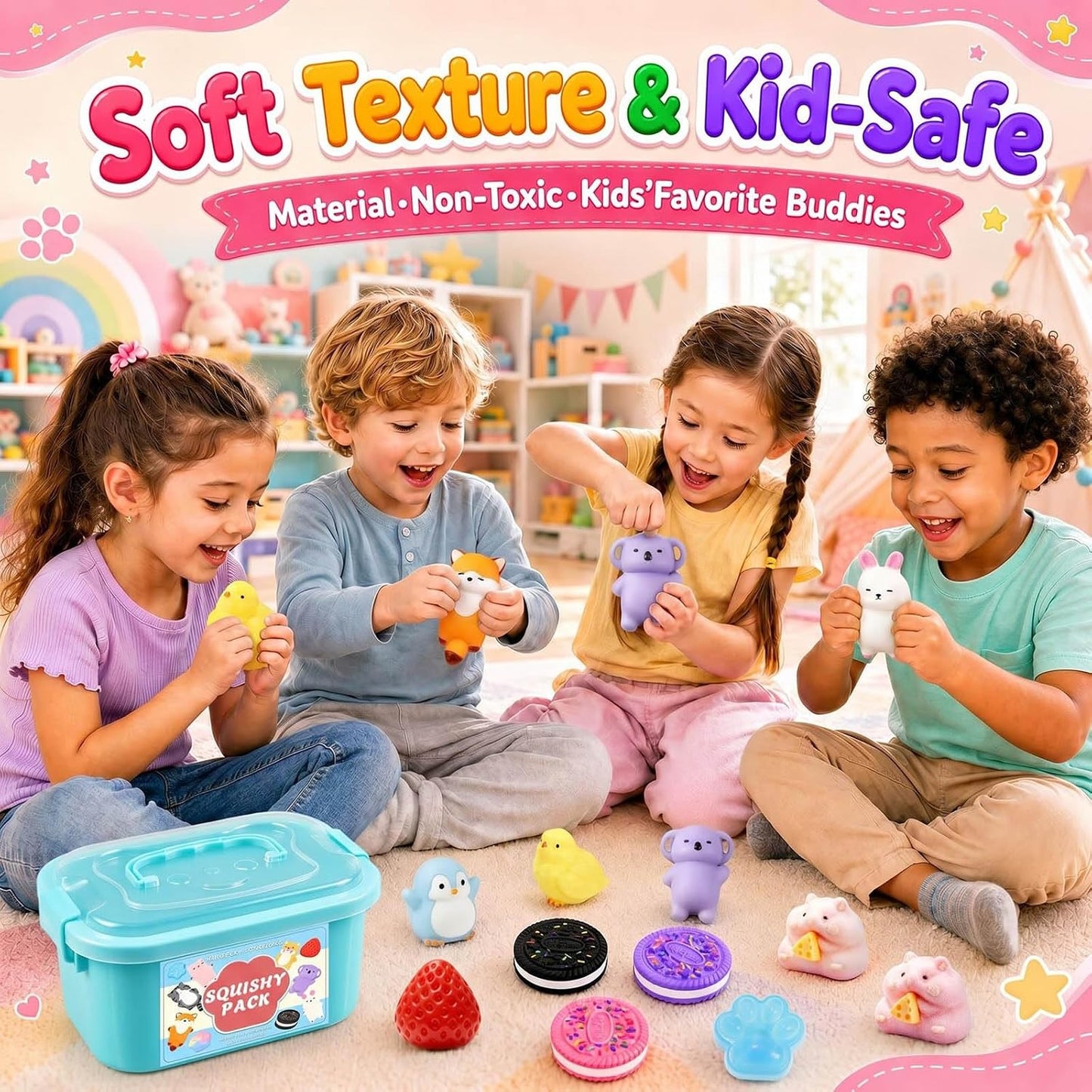 ZiZa Taba Squishy Fun Box Toys Kit Set Stress Relief Squeezee Fidget Sensory Cheap Squishies Toys Pack for Kids Adults BST326H