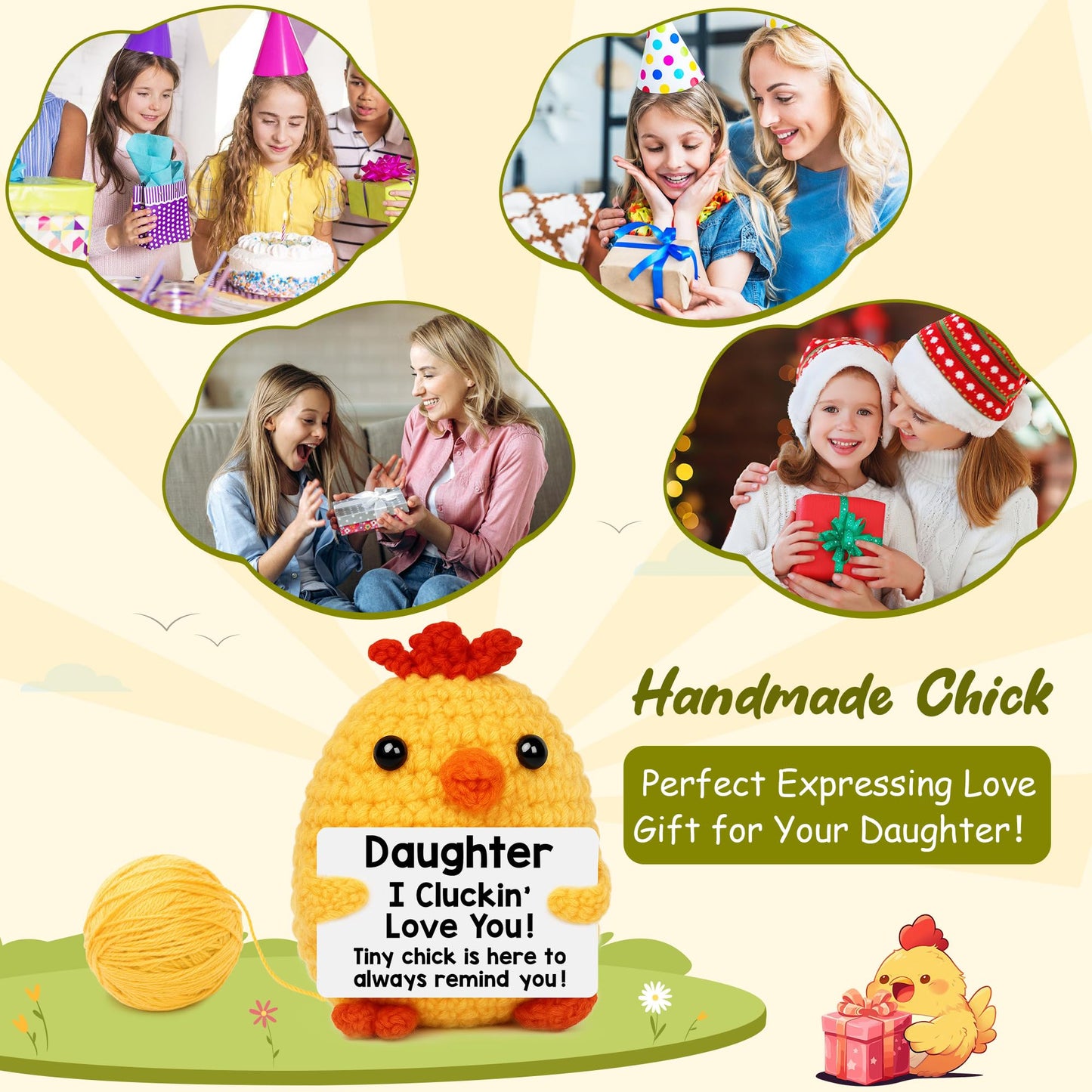 Grandma Birthday Gifts from Grandkids, New Grandma Grandmother I Love You Gift, Grandparents Day Gifts for Grandmas Grandmother Nana Gigi, Christmas Stocking Stuffers Funny Handmade Crochet Chicken BST220