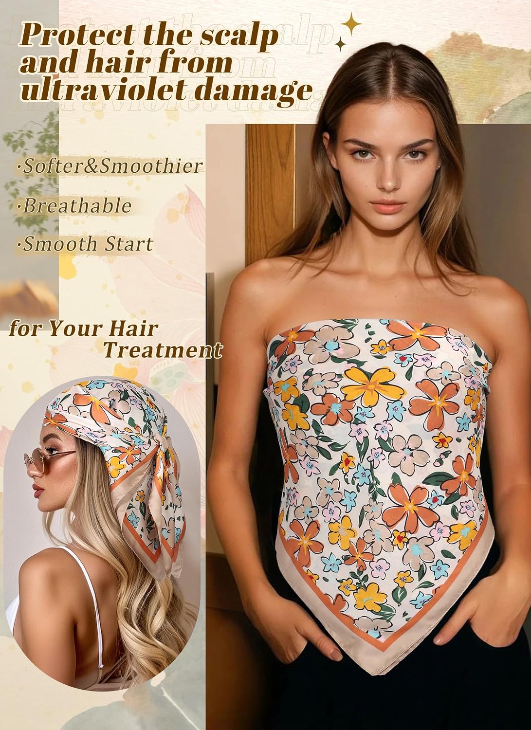CHLINS 27.5” Square Head Scarf for Women Satin Hair Scarf Silk Wrap Neck Scarves Bandanas for Handbags Accessories WN420