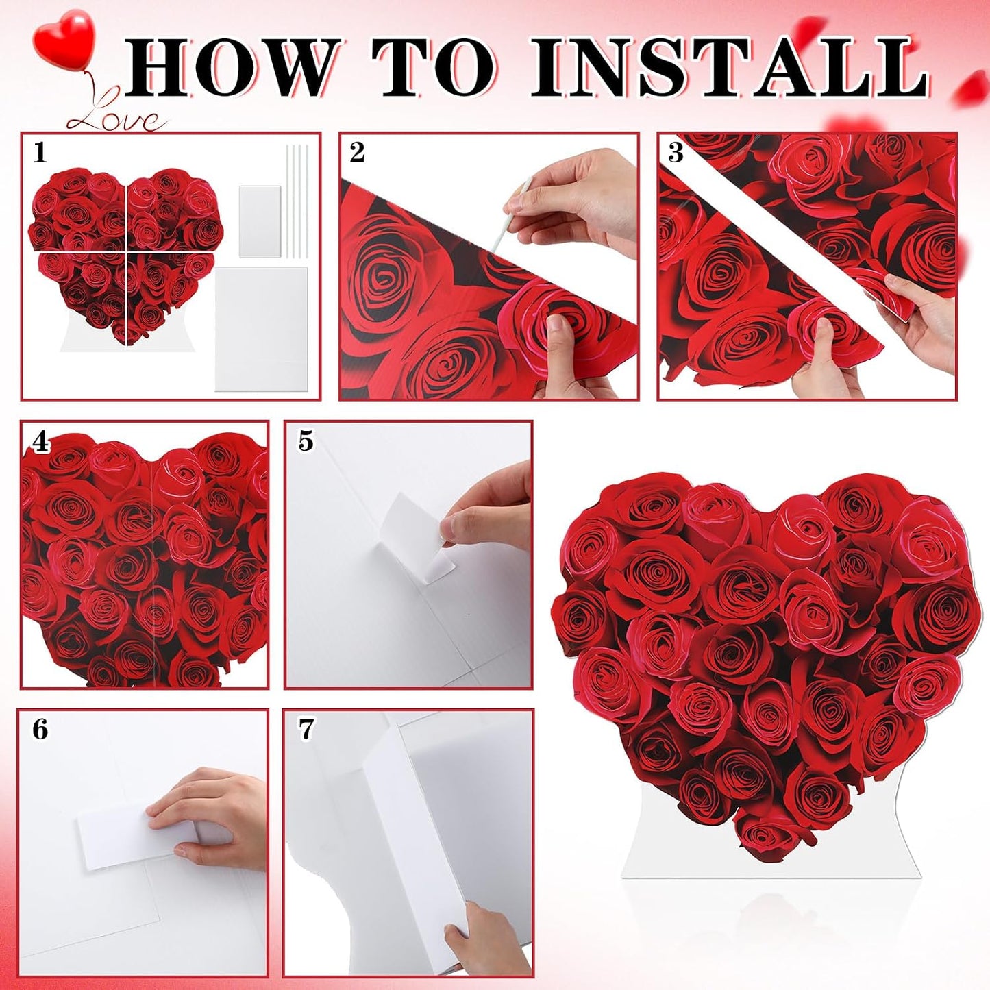 Colarr 3 Pcs Valentine's Day Red Heart Cardboard Cutout Stand Ups Set of 3 Sizes (17'' 25'' 33'') Valentines Party Roses Decoration Backdrop Photo Prop for Anniversary Wedding Engagement BST326L