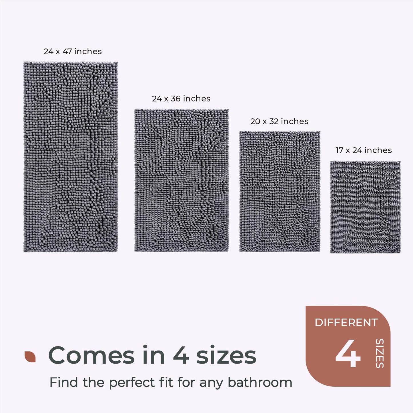 FRESHMINT Chenille Bathroom Rugs Mat 24"x17", Non-Slip Bath Mat for Bathroom Floor & Bathtub, Washable Soft Shower Shag Bath Rugs, Fluffy Thick Water Absorbent Microfiber Shower Mat, Sage Green BST220