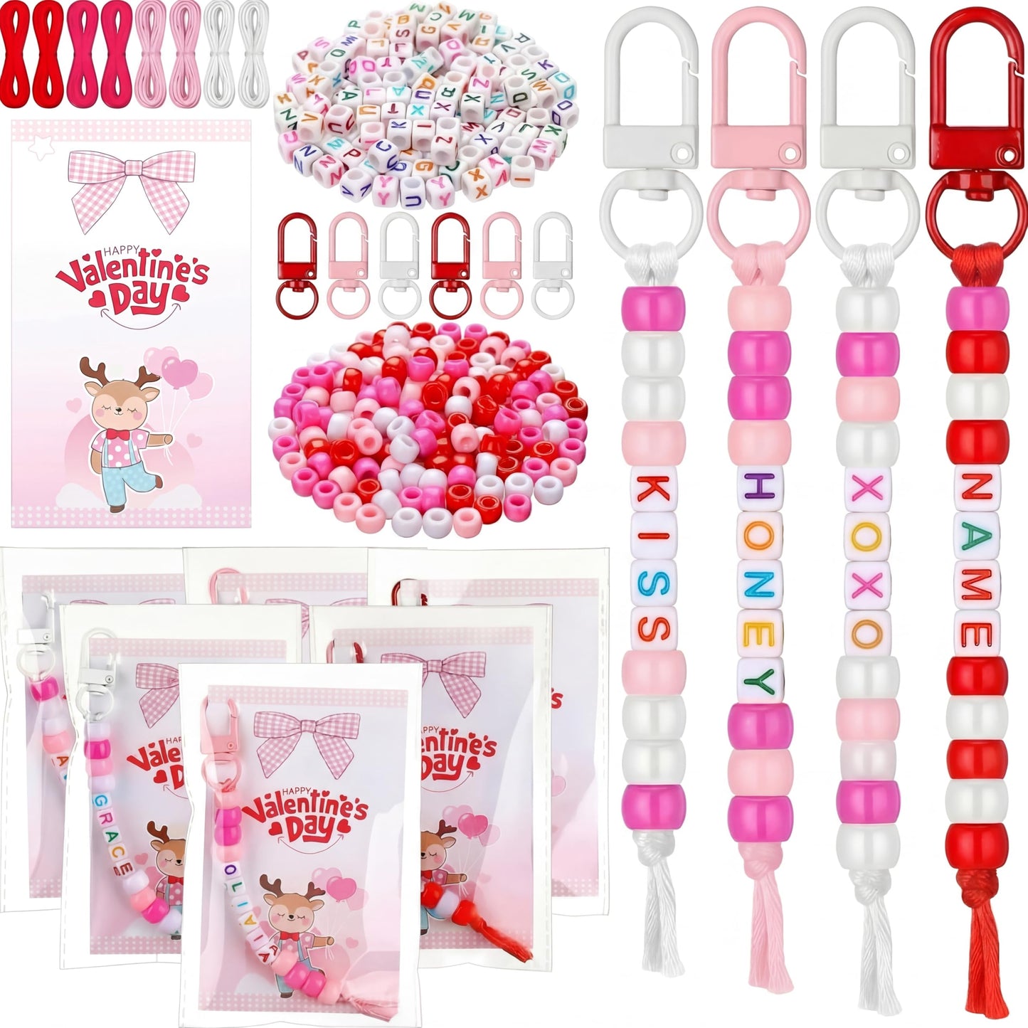 Suncalla 984 Pcs 24 Set Dinosaur Nugget Keychain Making Kit DIY Valentine's Key Chain Crafts Bead Adjustable Letter Beads Cards Strings Kit Gift Backpack Accessories Party Favors(Cute Color) WN420