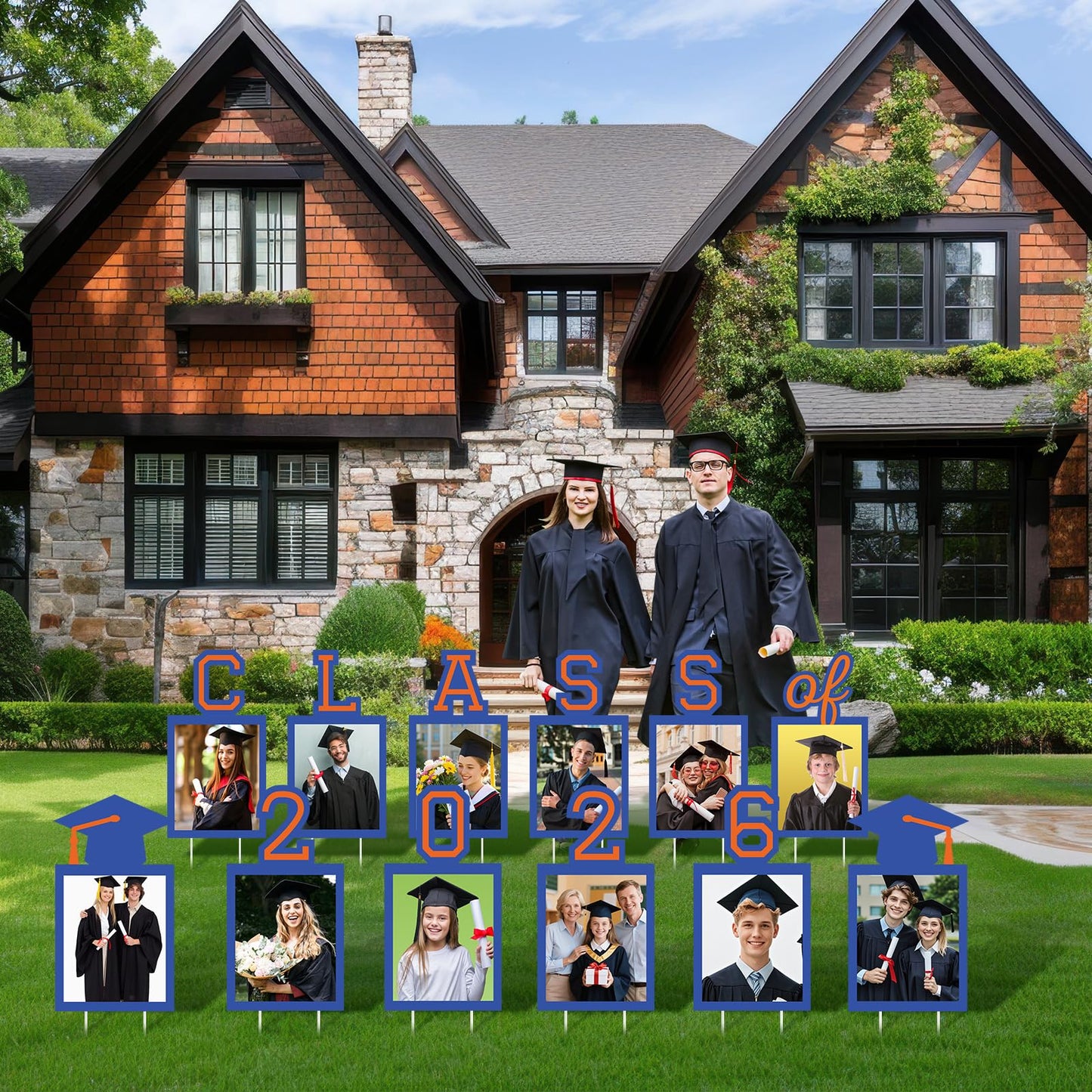 12 Pcs Graduation Photo Yard Sign Decorations 2026, K-12 Grade Graduation School Picture Frame Lawn Sign with Stakes for Kindergarten Middle High School Class of 2026 Grad Party Decorations, Red WN420
