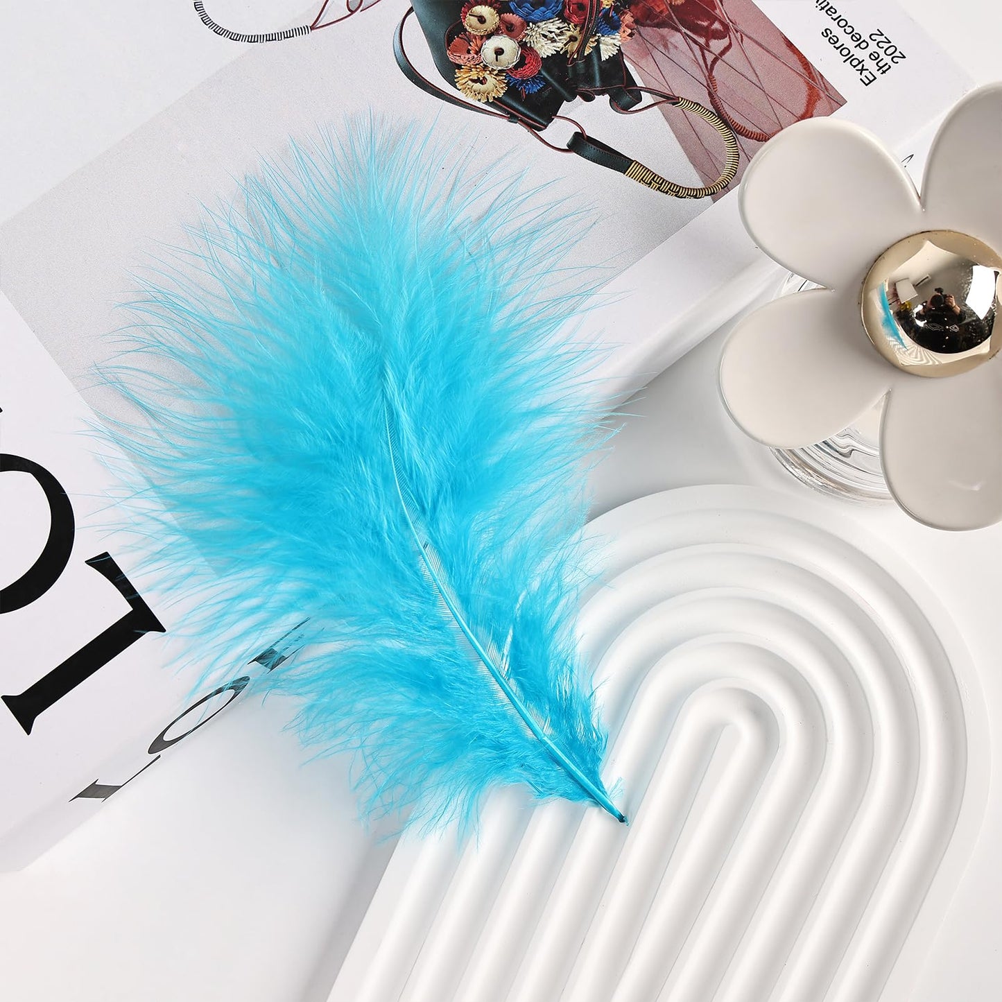 Fluffy Turkey Marabou Feathers 100pcs for Craft Dream Catcher Decoration - 4-7Inches Natural Feathers (Green) BST220