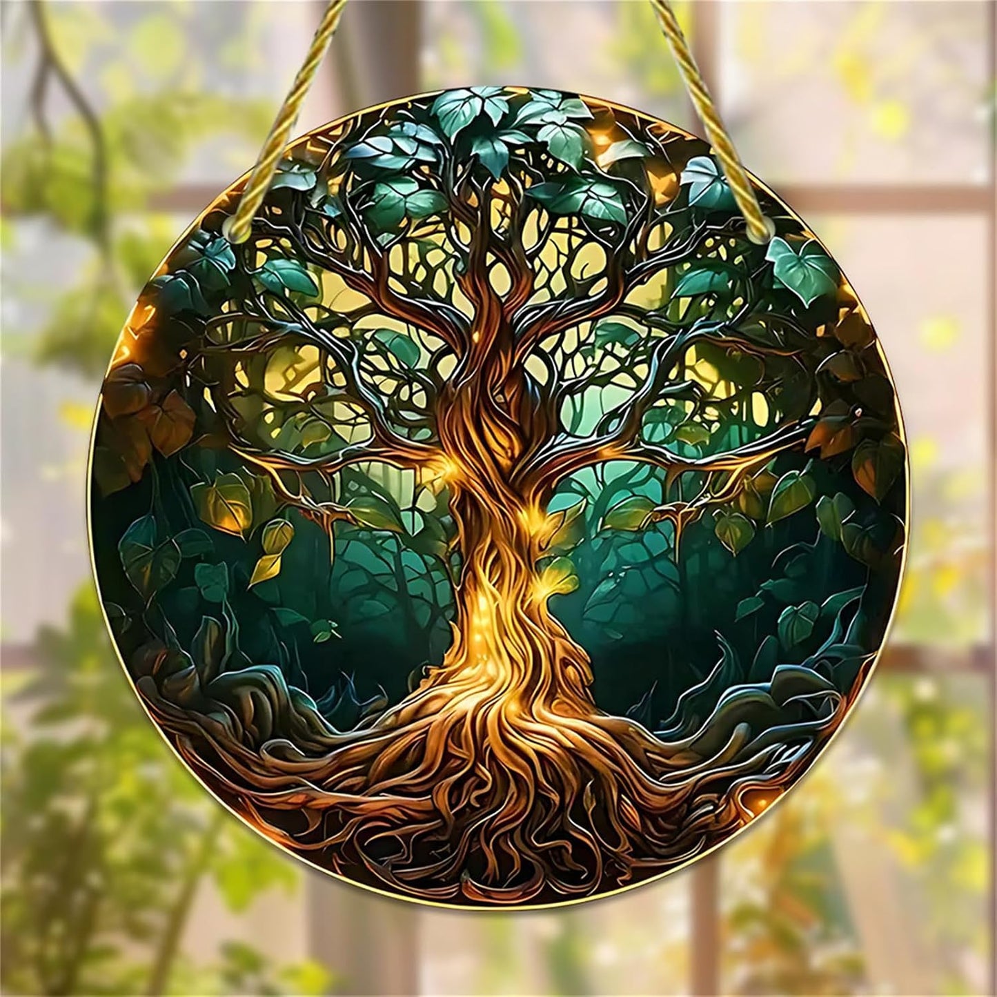 Tree of Life Suncatcher for Windows Large Round Stained Window Hanging Acrylic Panels Bedroom Garden Kitchen Wall Decor Gifts for Women Mom Grandma Teacher, Coloured BST220